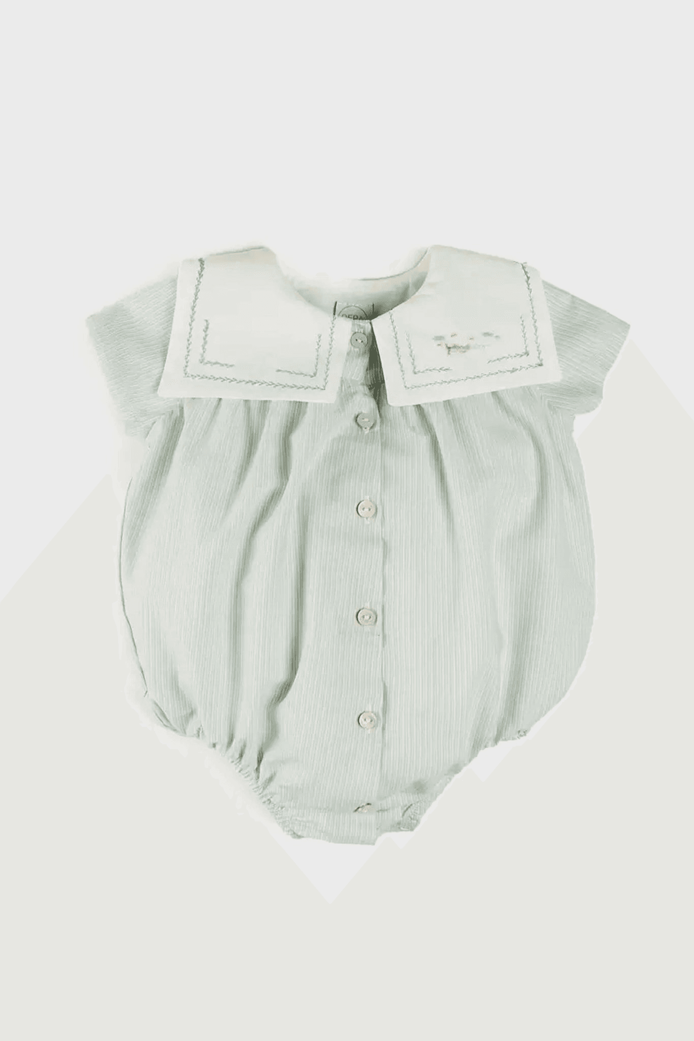 Pembridge Striped Plane Embroidery Short Sleeve Romper in Green - Image 1