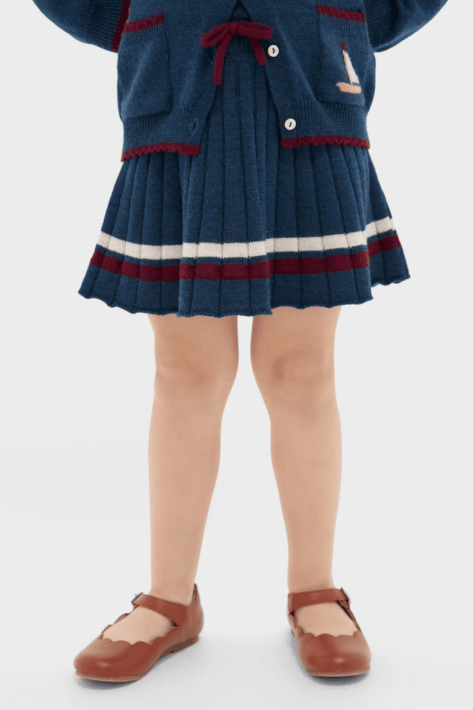 Pleated Knit Skirt in Navy - Image 1