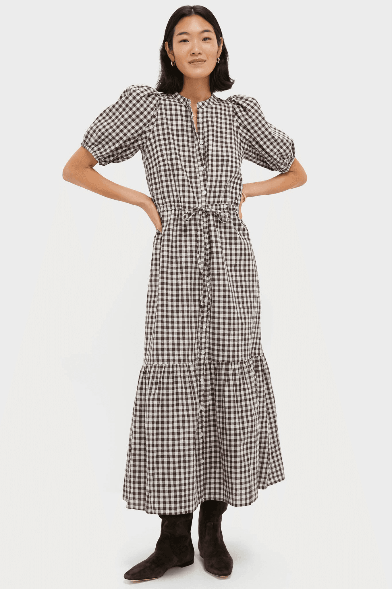 Exclusive Cocoa Gingham Lucy Dress - Image 1