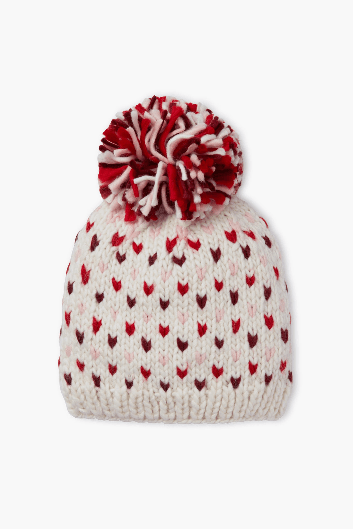 Hand Knitted Multi Mini Heart Pompom Hat - Image 1