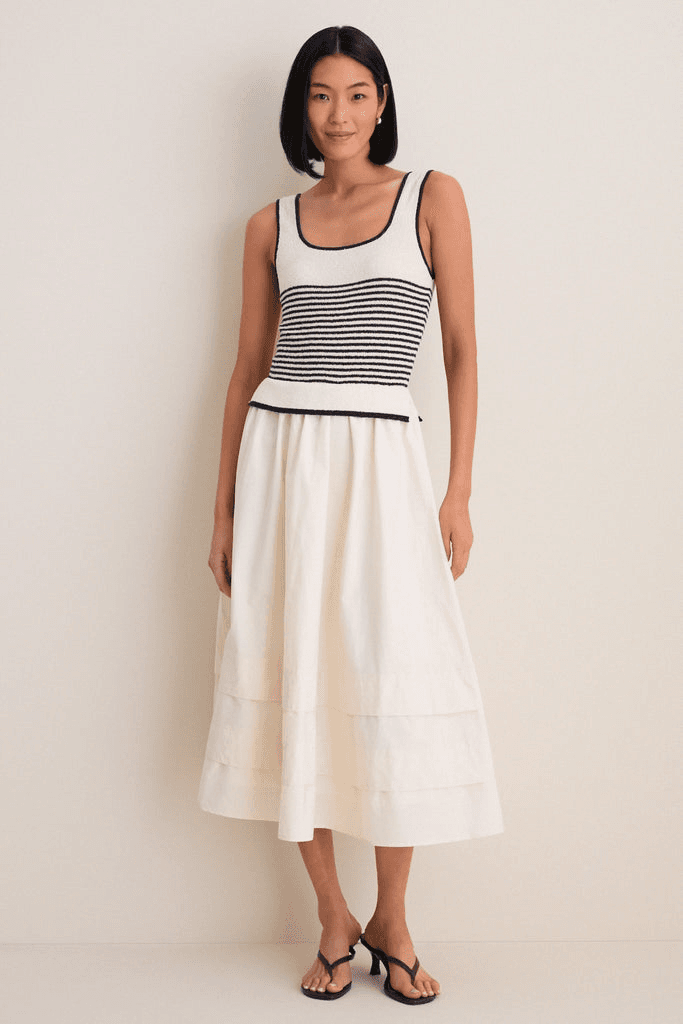 Exclusive Cream Striped Midi Dress - Image 1