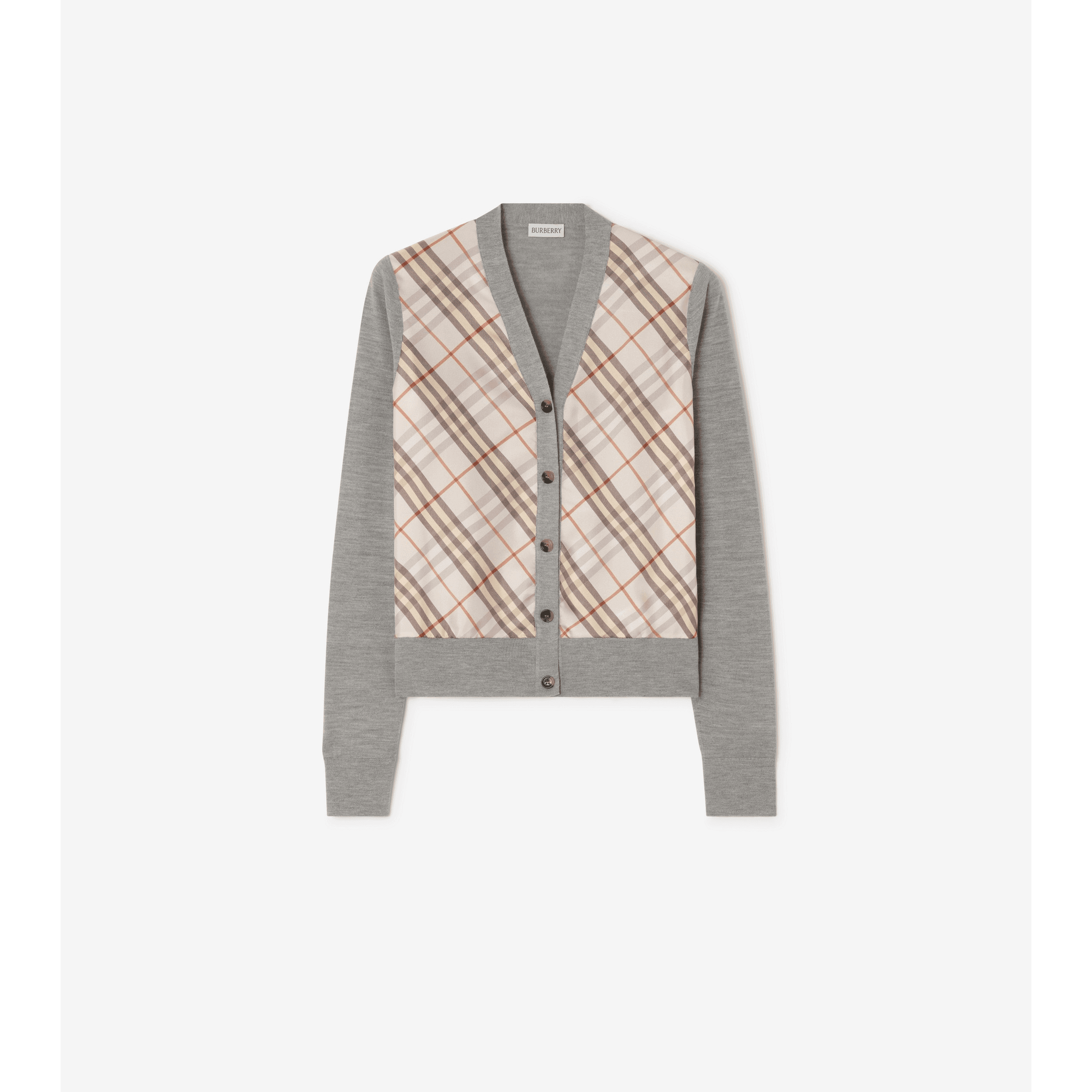 Check Panel Wool Silk Cardigan - Image 1