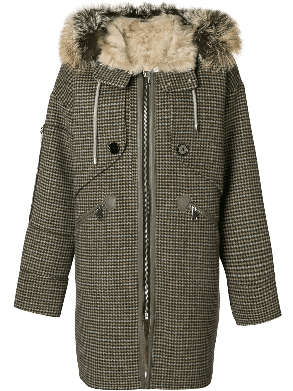 houndstooth print hooded coat - Image 1
