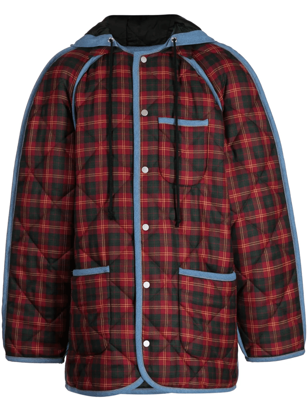 tartan-check hooded coat - Image 1