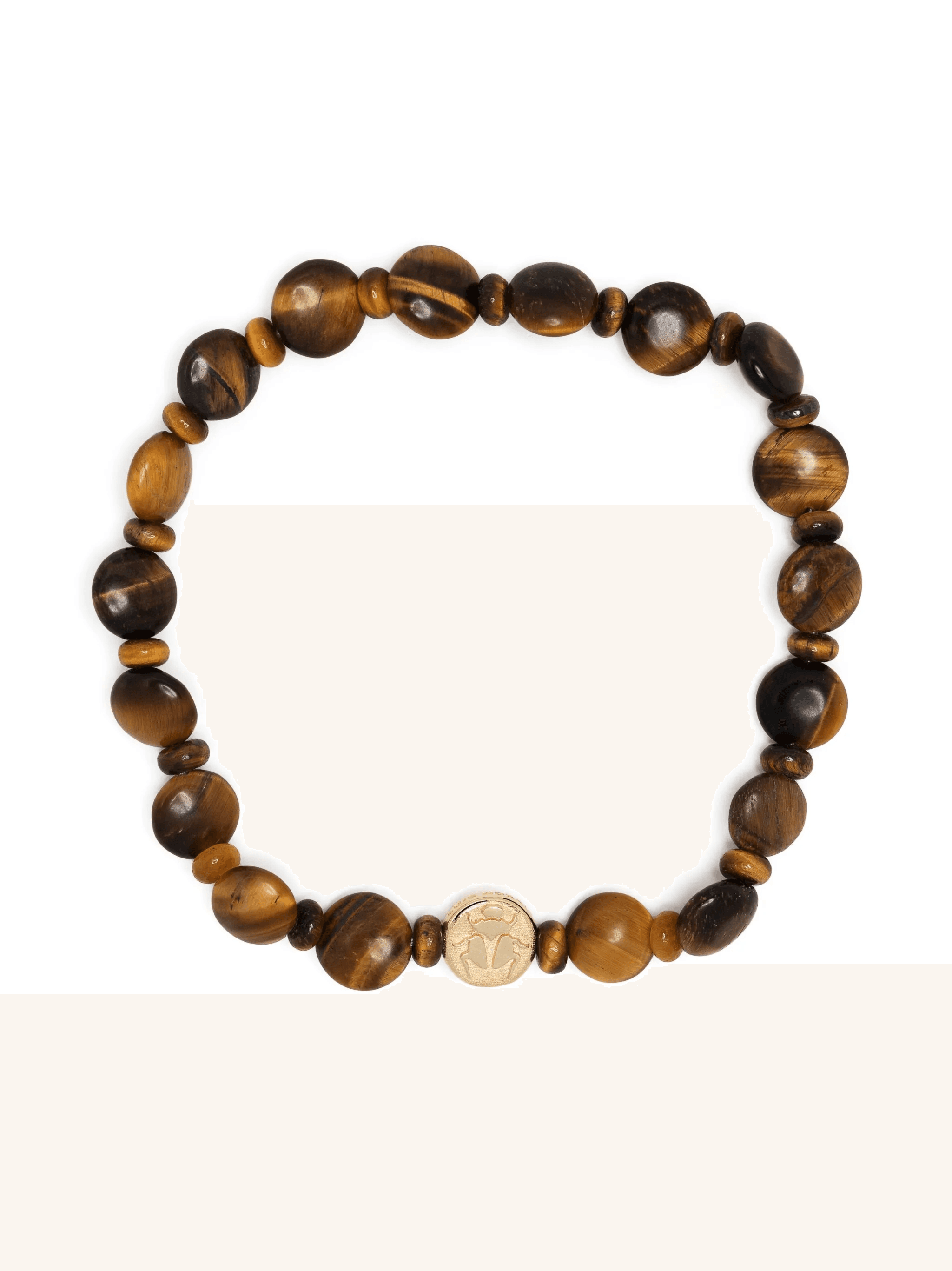 14kt yellow gold Scarab tiger eye beaded bracelet - Image 1
