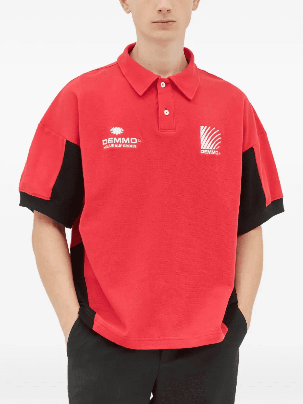 panelled cotton polo shirt - Image 1