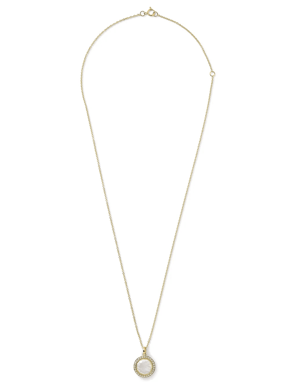 18kt yellow gold mini Lollipop mother-of-pear, diamond and clear quartz pendant necklace - Image 1