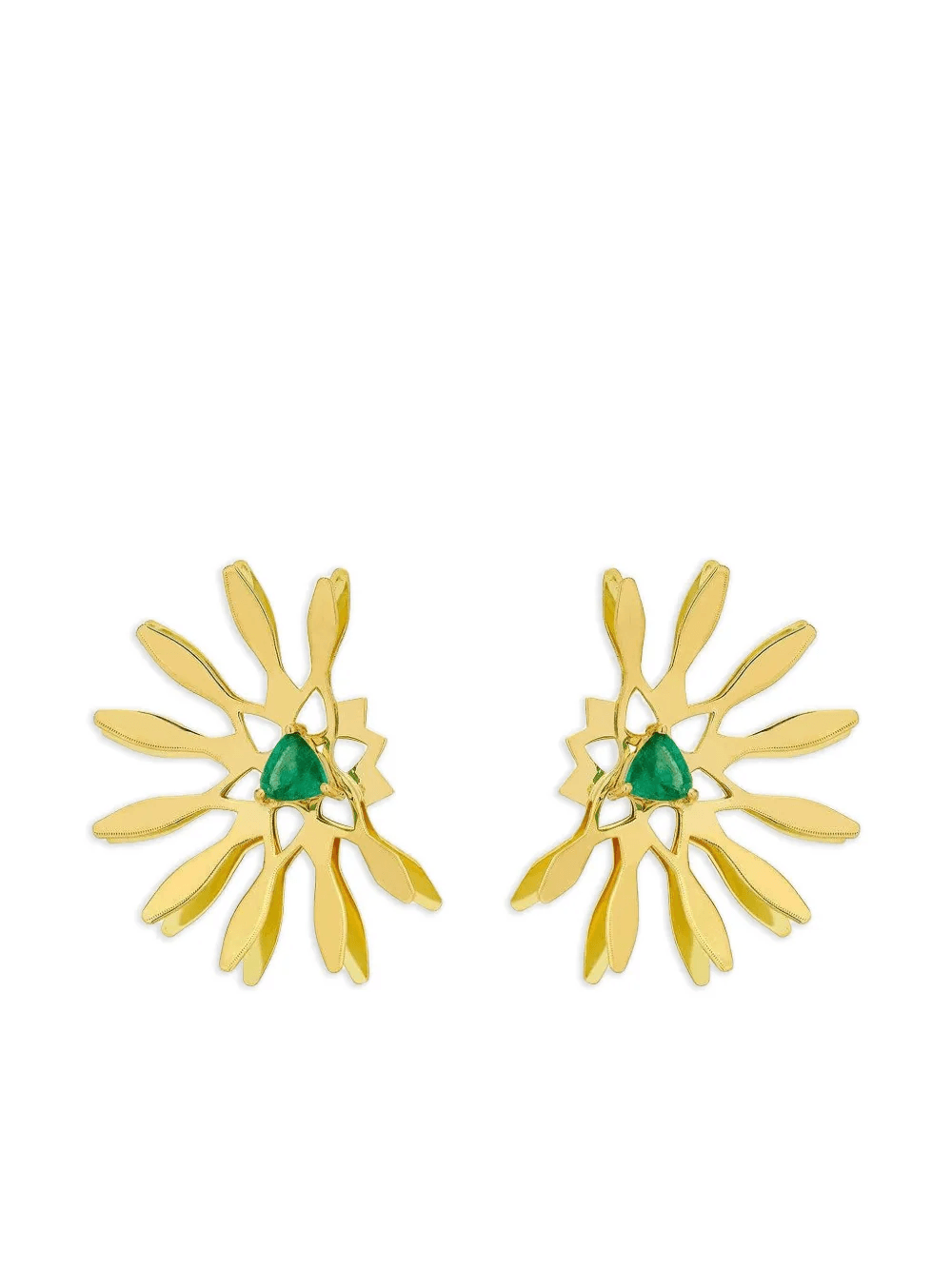 18K yellow gold Half Moon Mandala emerald earrings - Image 1
