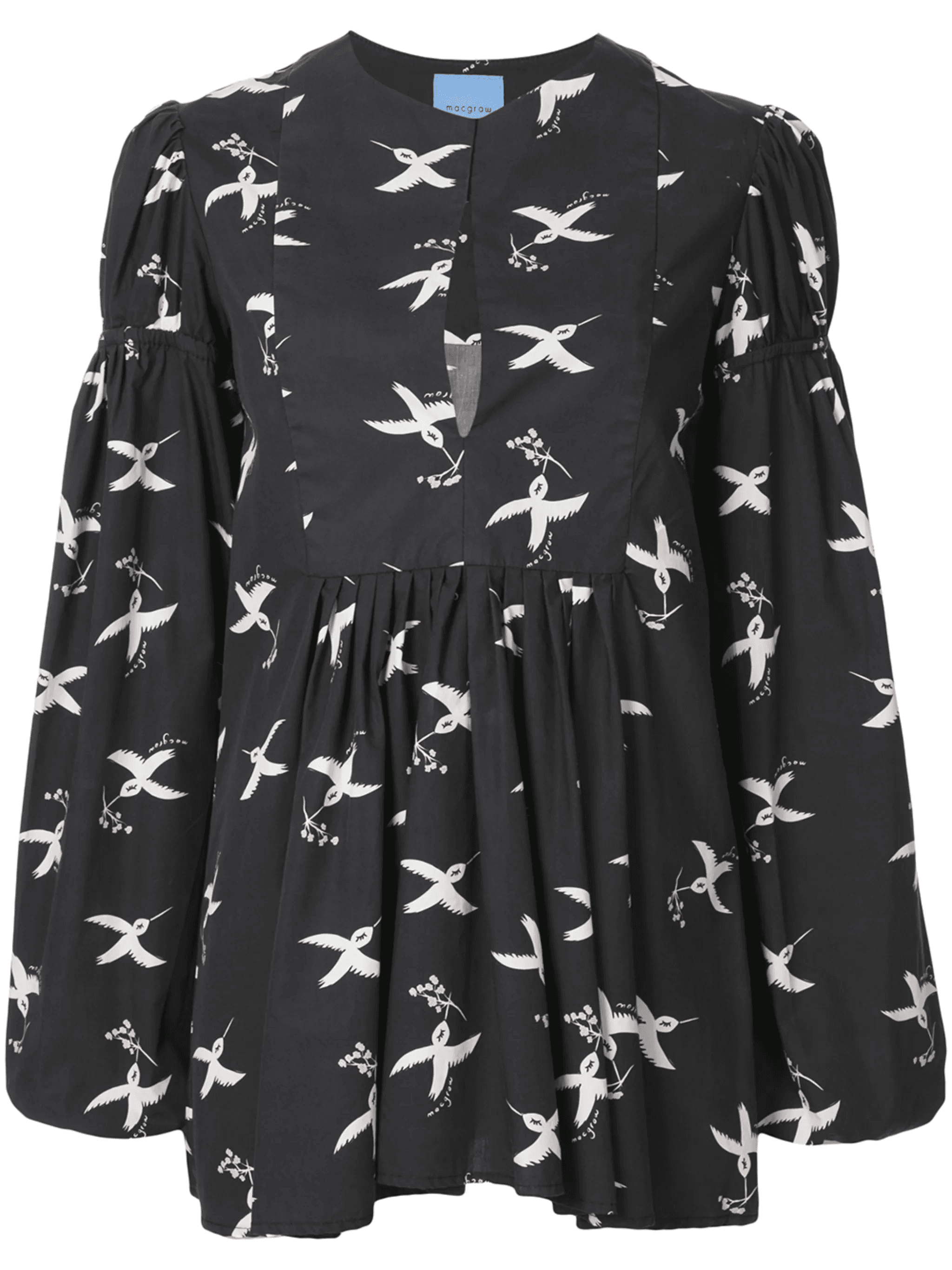 bird print puff sleeve blouse - Image 1