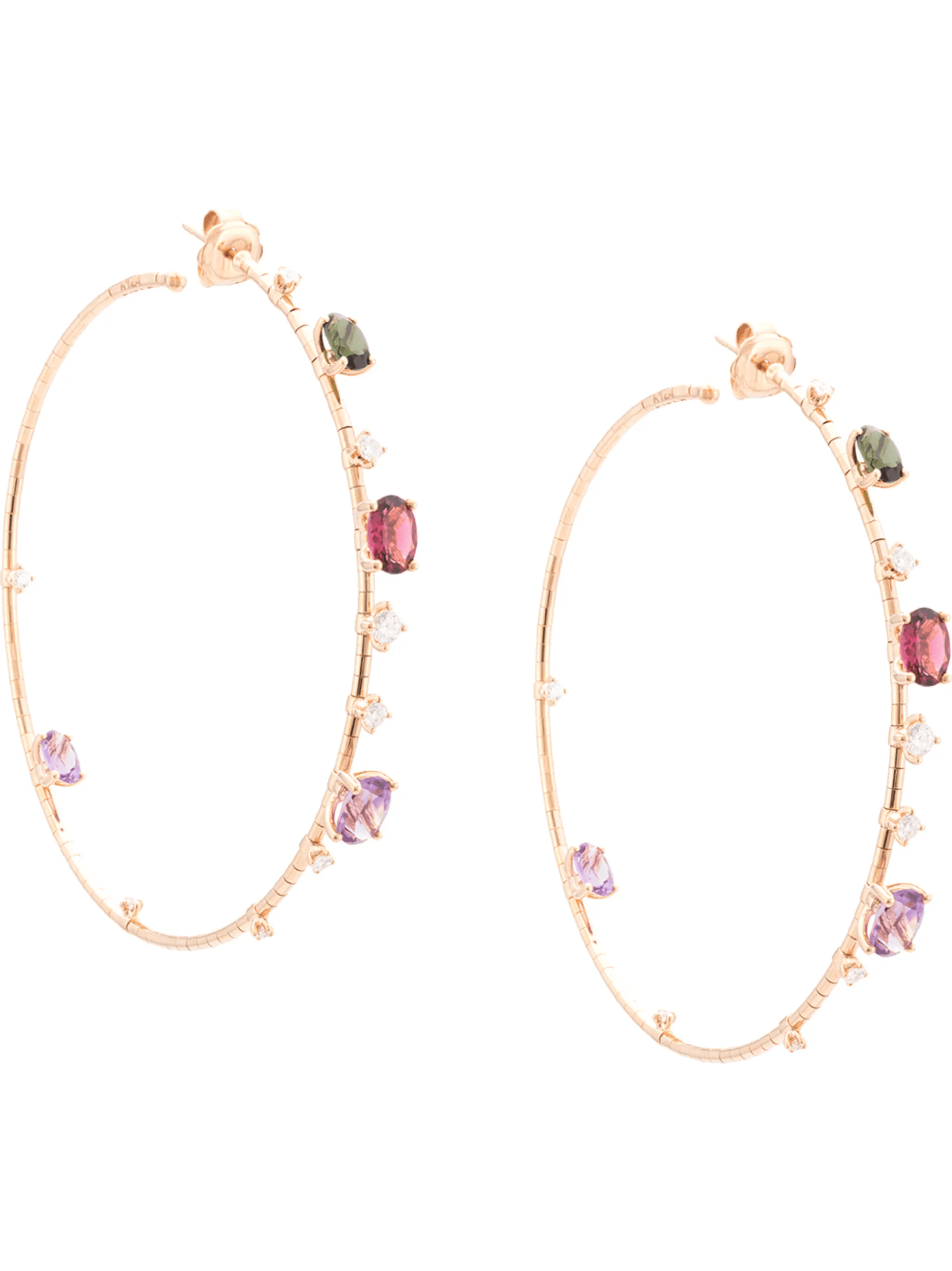 18kt rose gold mixed gemstone hoops - Image 1
