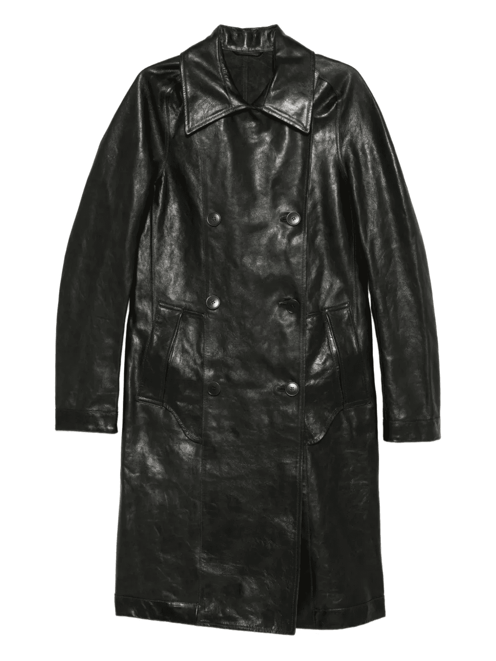 double-breasted leather coat - Image 1
