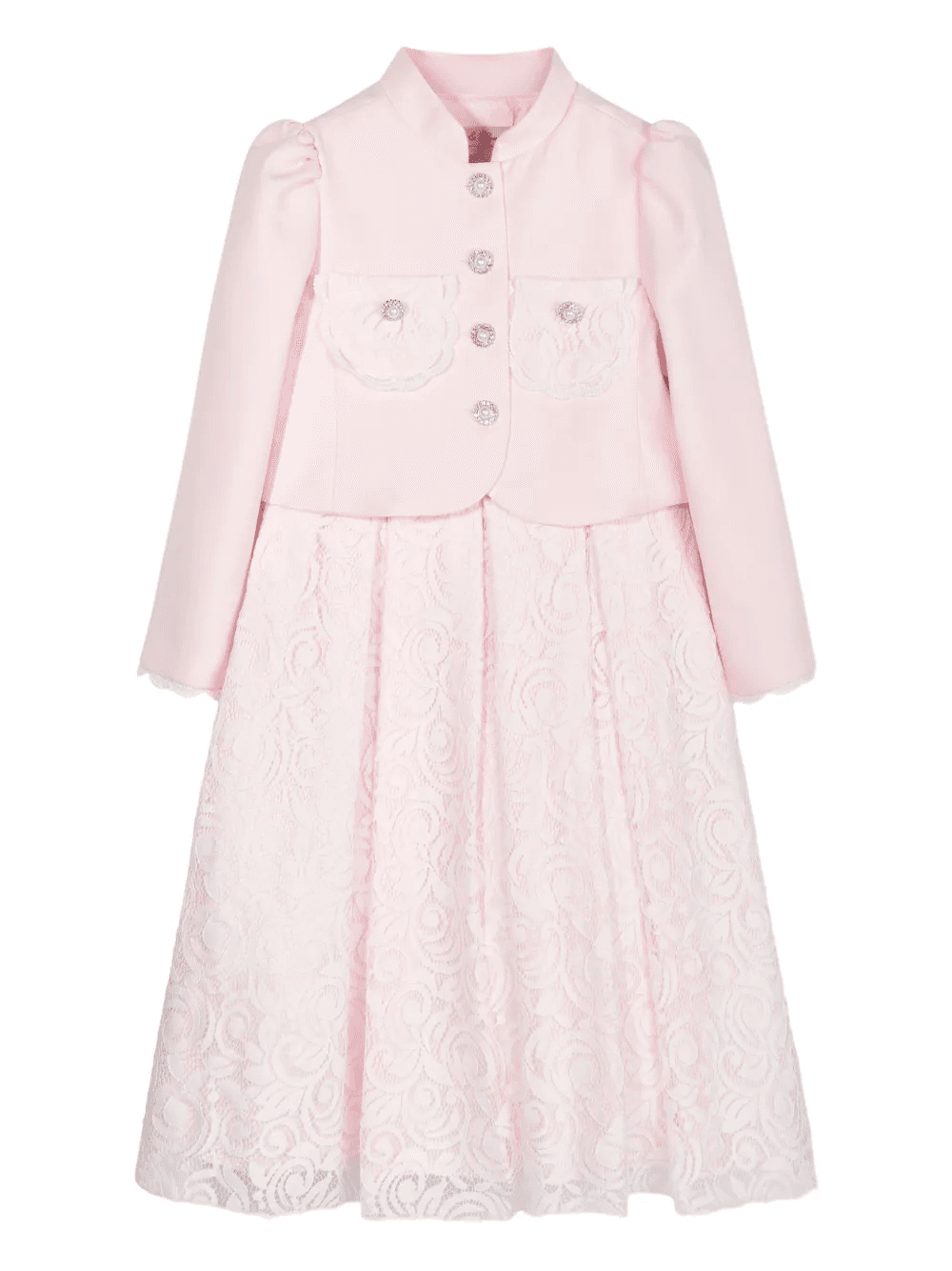 lace-panel pleated dress set - Image 1