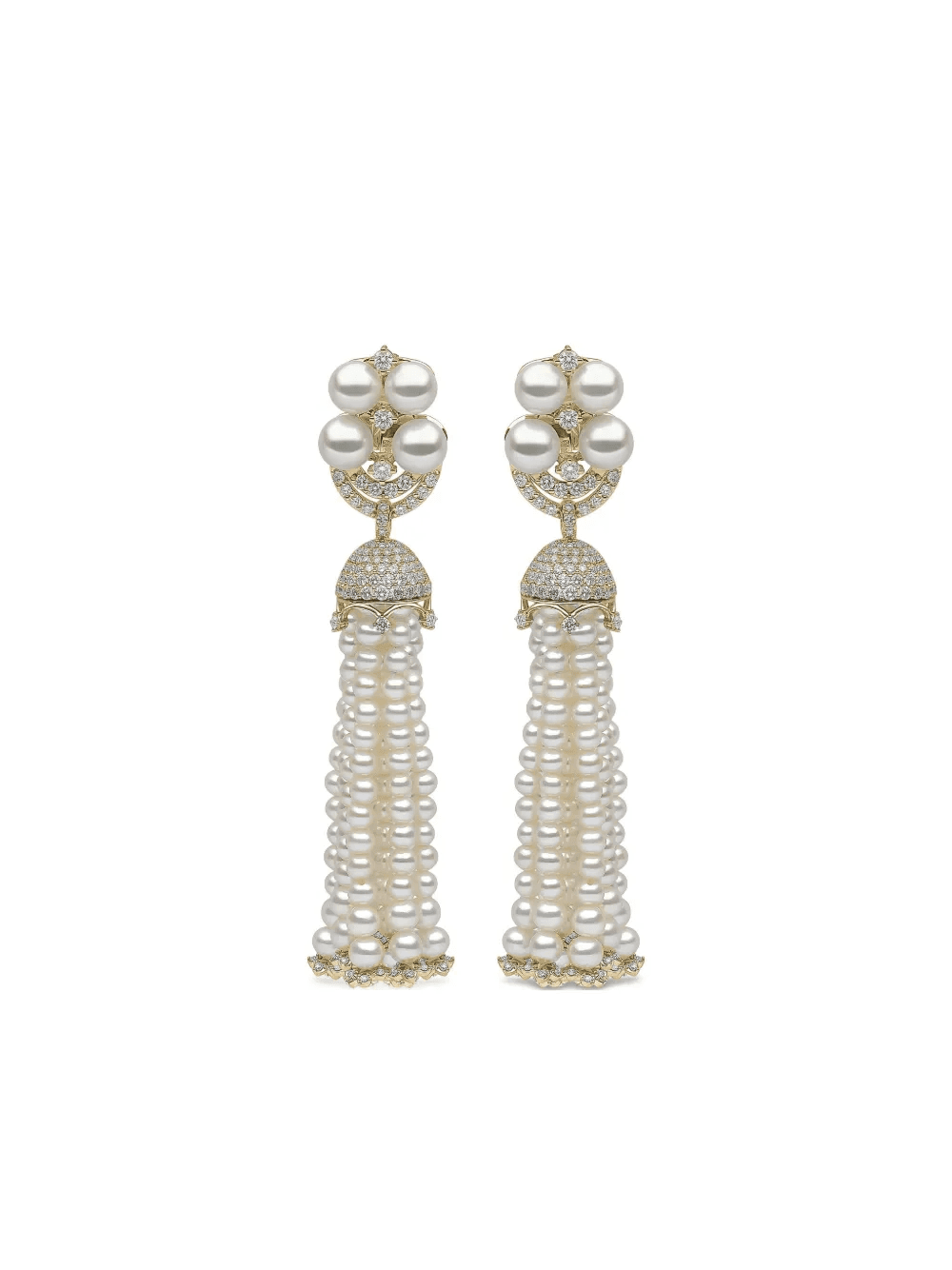 18K yellow gold freshwater-pearl diamond earrings - Image 1