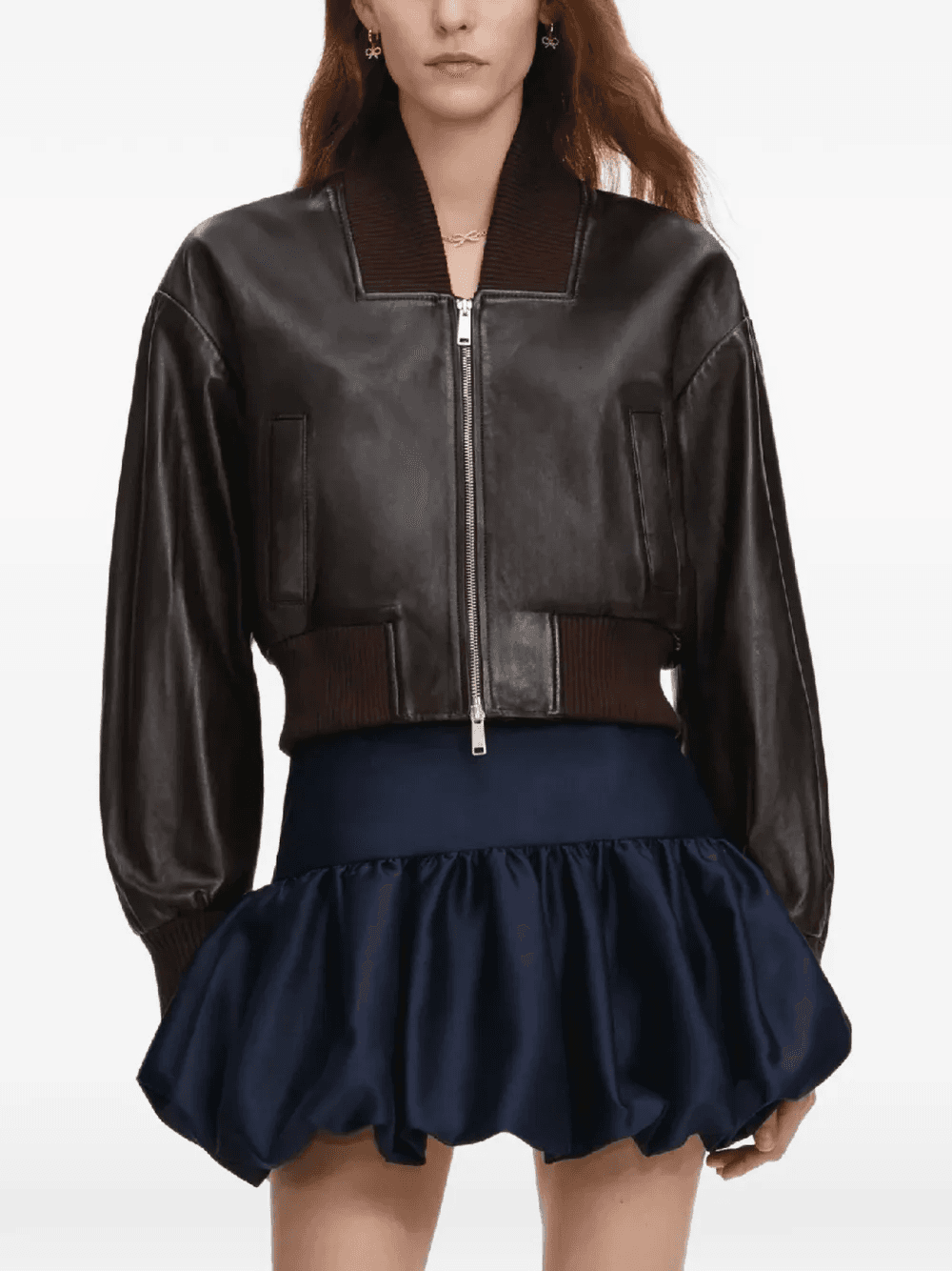 ribbed leather bomber jacket - Image 1