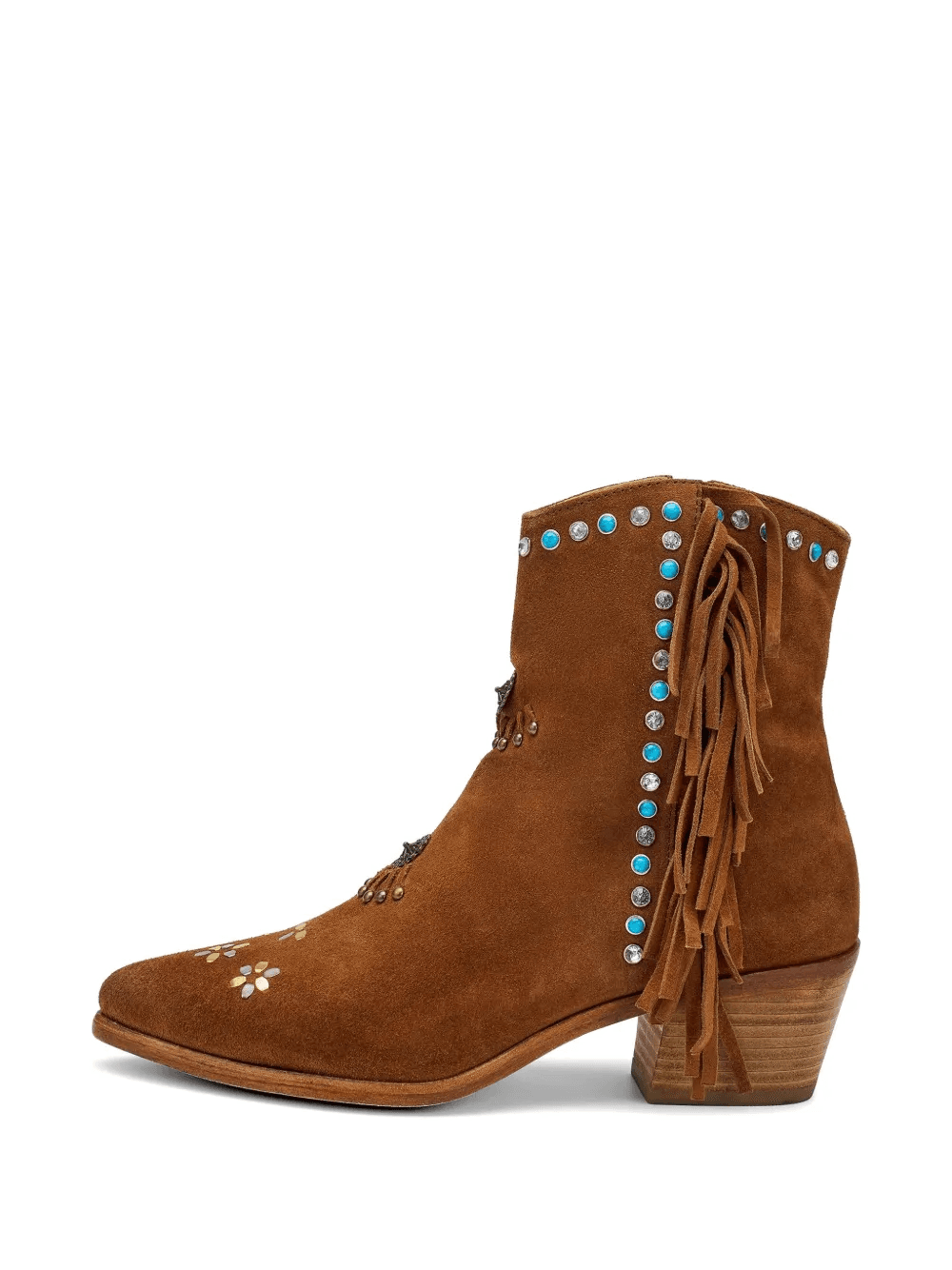 fringed-detail stud-embellished ankle boots - Image 1