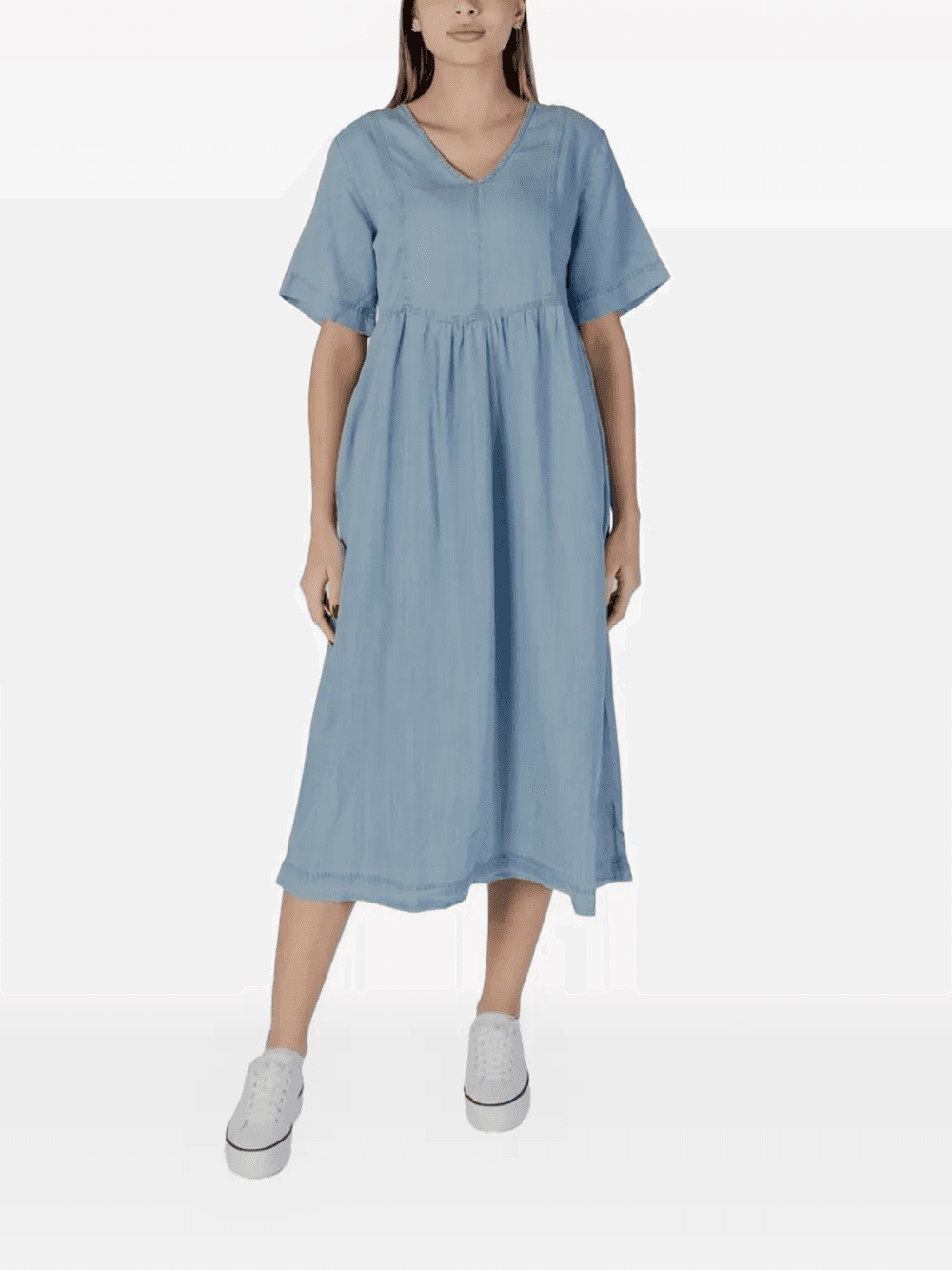 short-sleeve V-neck midi dress - Image 1