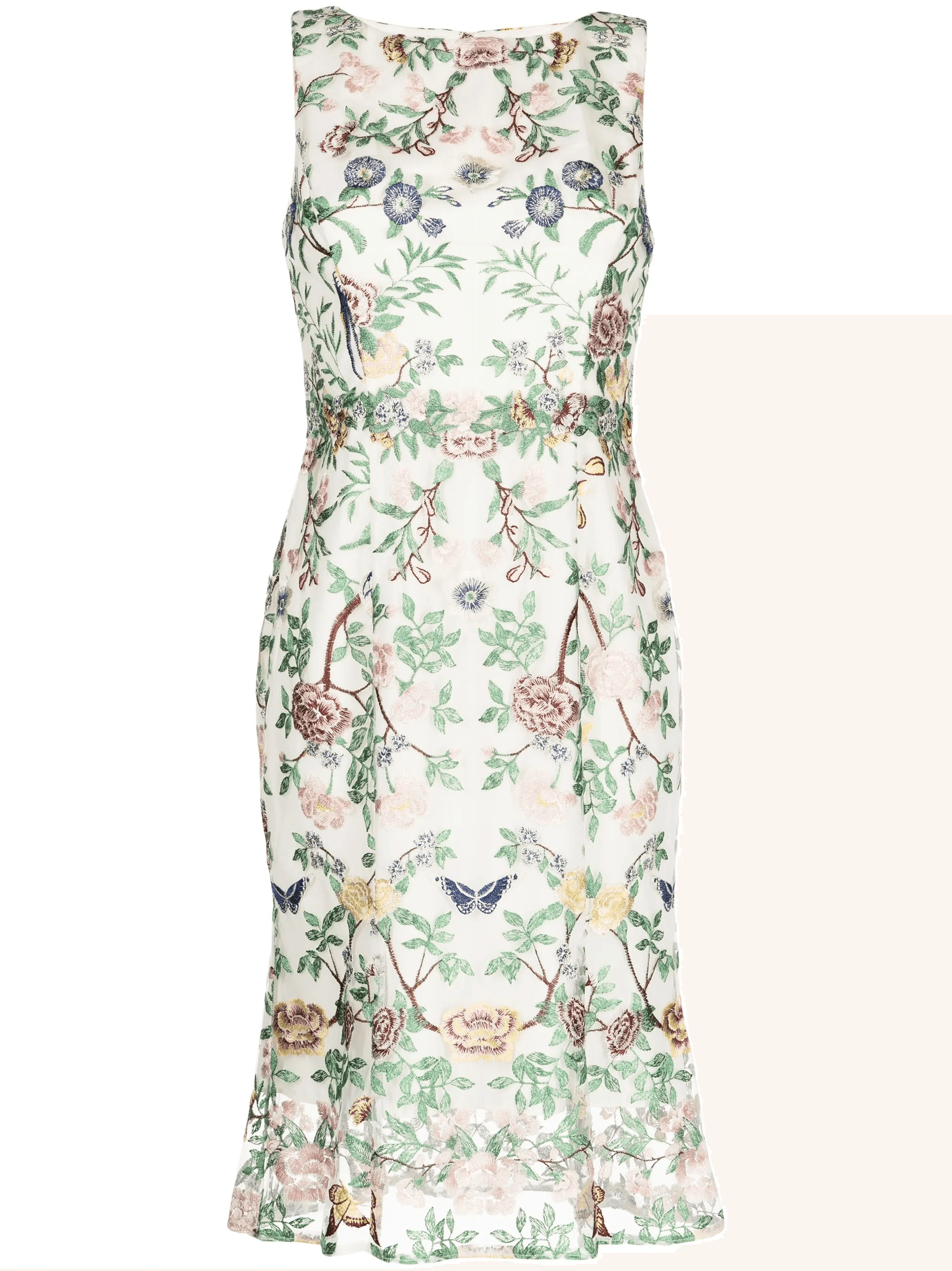 floral-embroidery boat-neck midi dress - Image 1