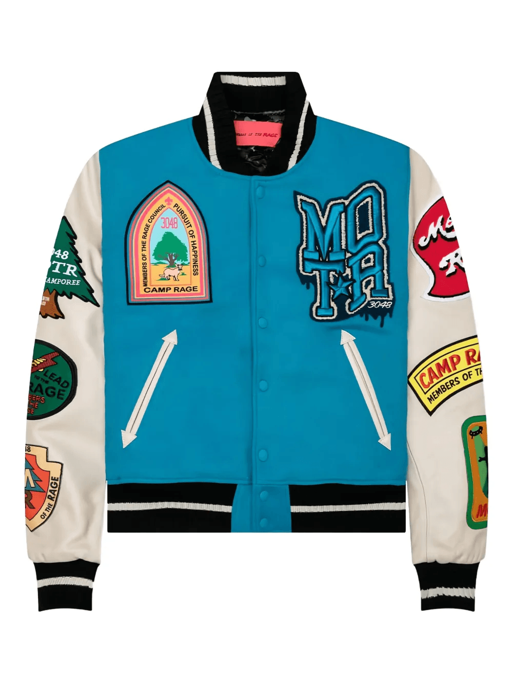 embroidered leather-sleeved bomber jacket - Image 1