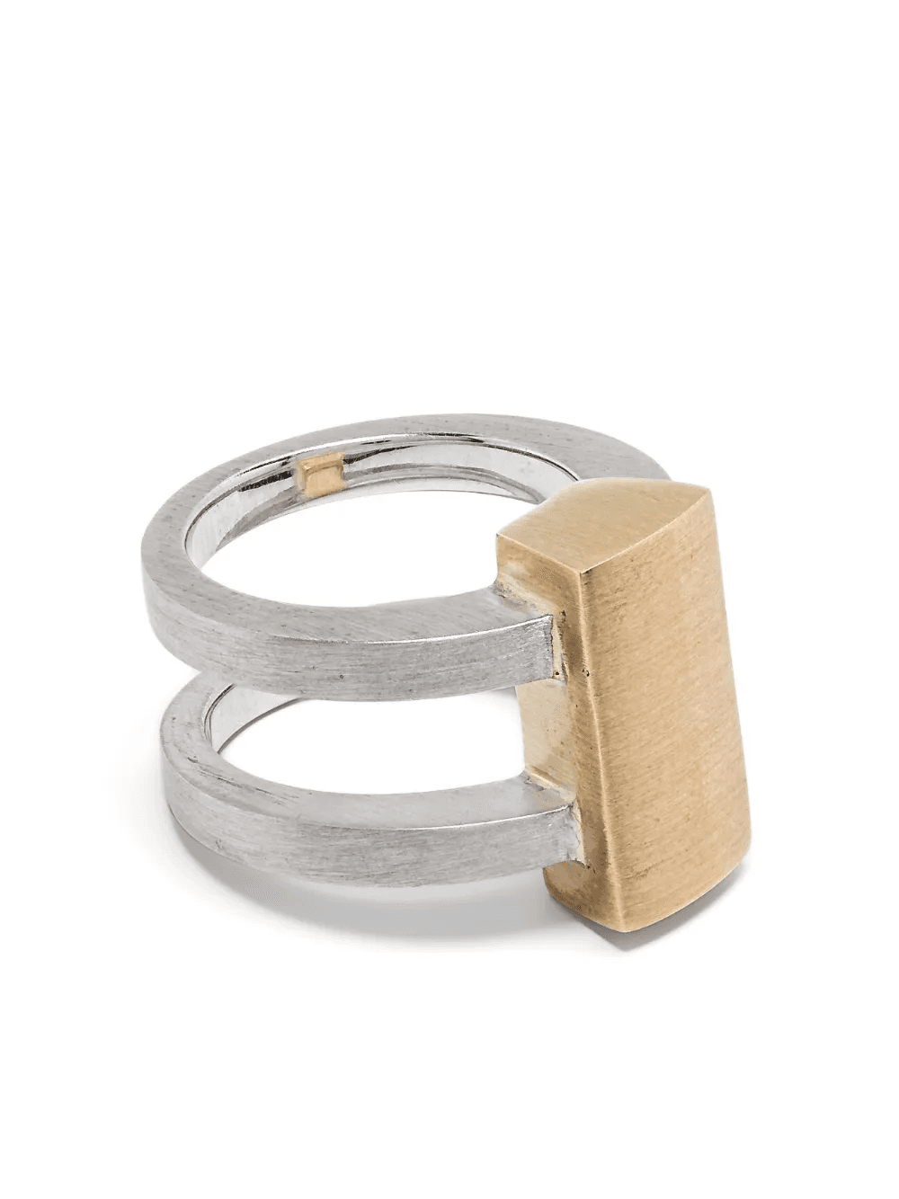 9K yellow gold and recycled silver Vault Shield ring - Image 1