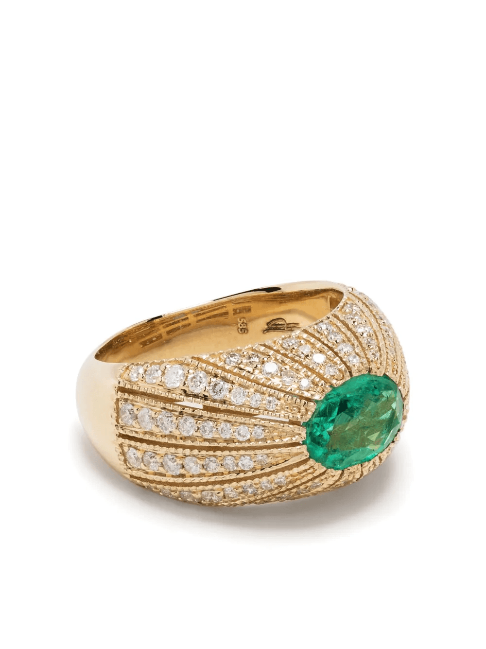 14kt yellow gold emerald and diamond ring - Image 1