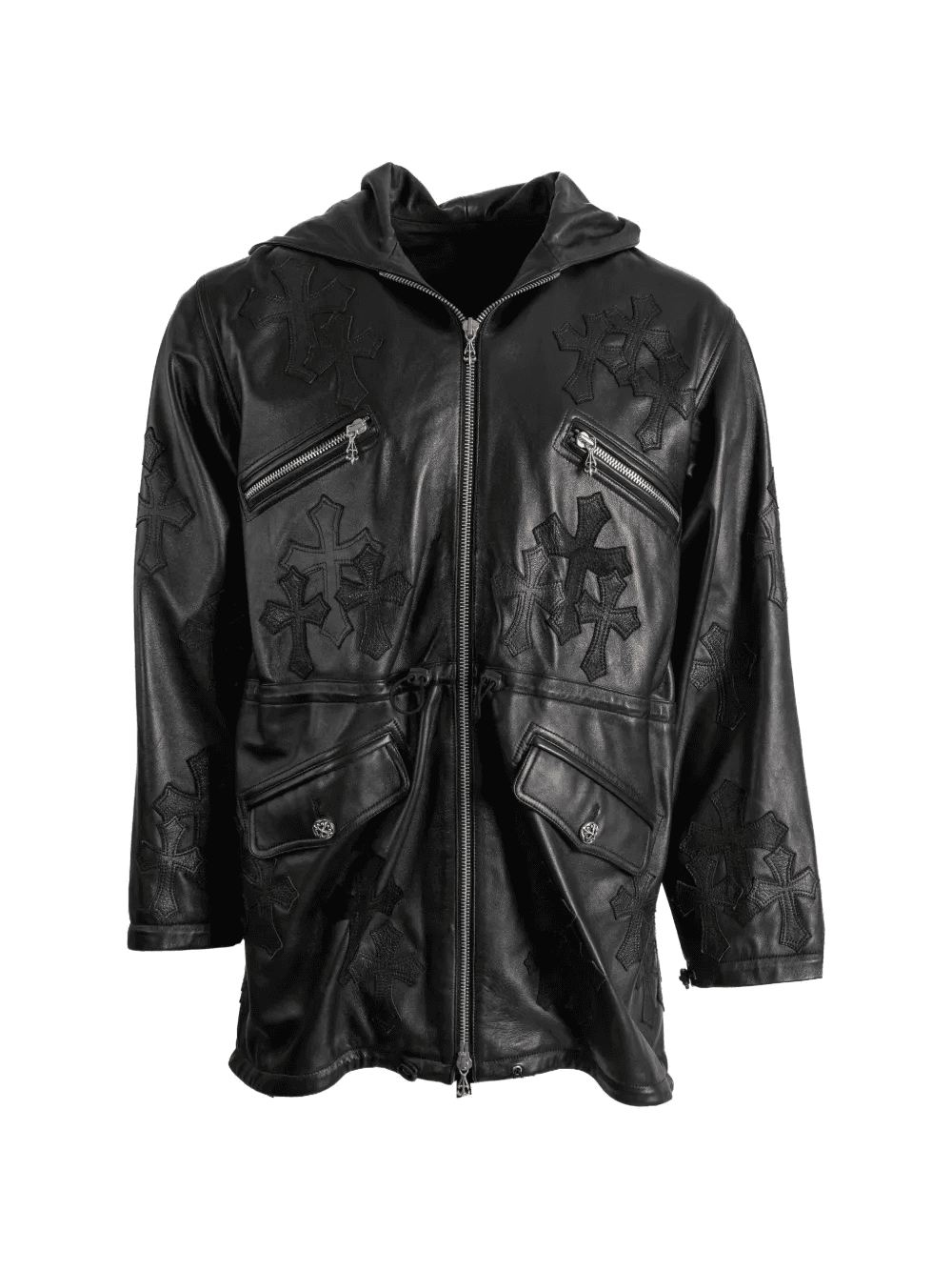cross-motif leather coat - Image 1