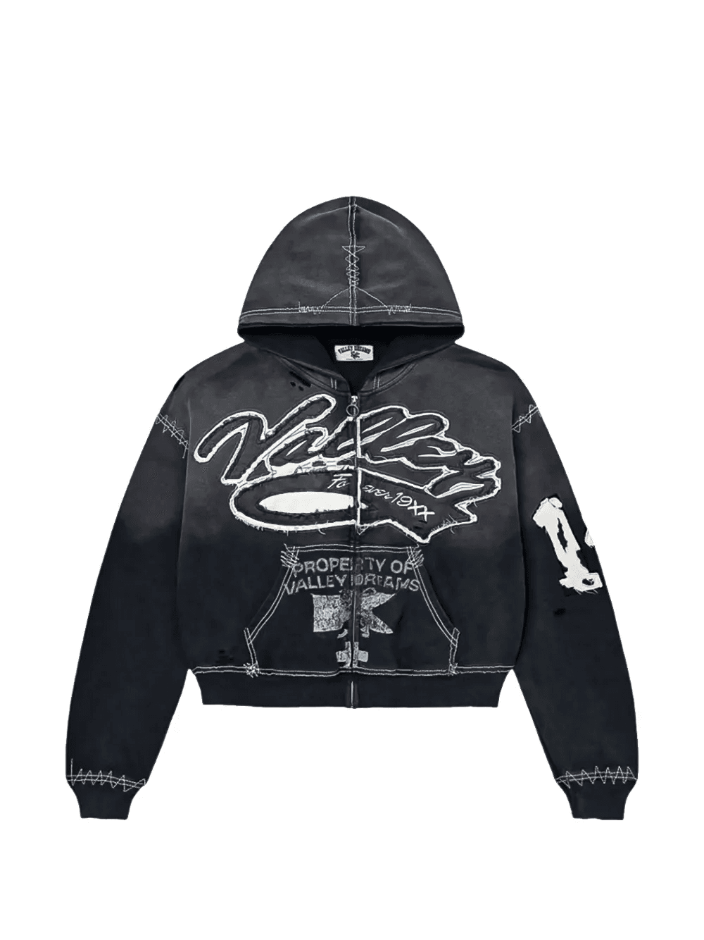 Religion logo-patch distressed zip-up hoodie - Image 1