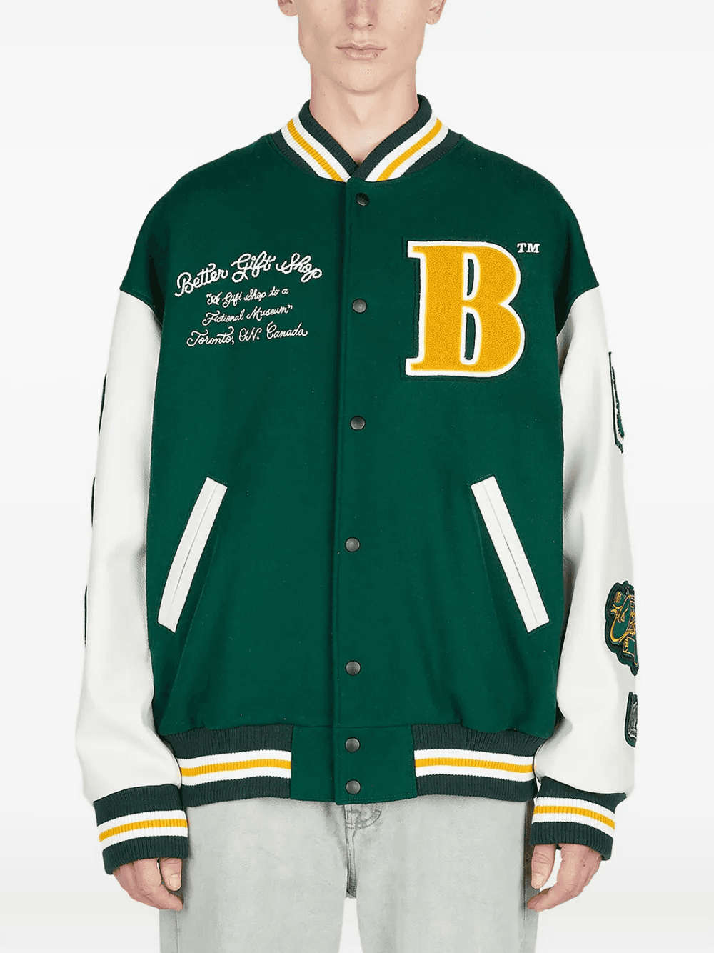 leather-sleeve appliqué varsity jacket - Image 1