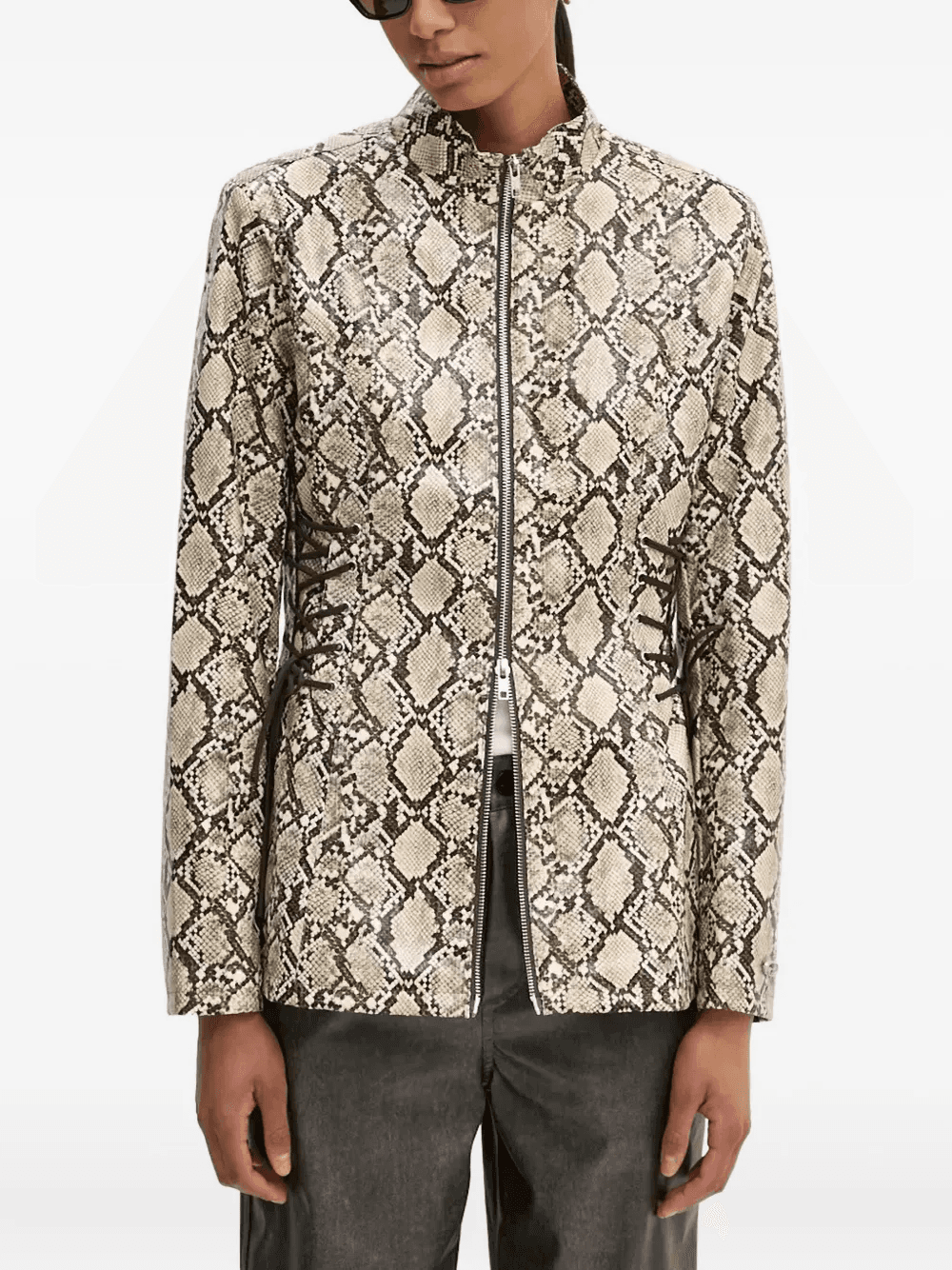 snakeskin-print zip-up bomber jacket - Image 1