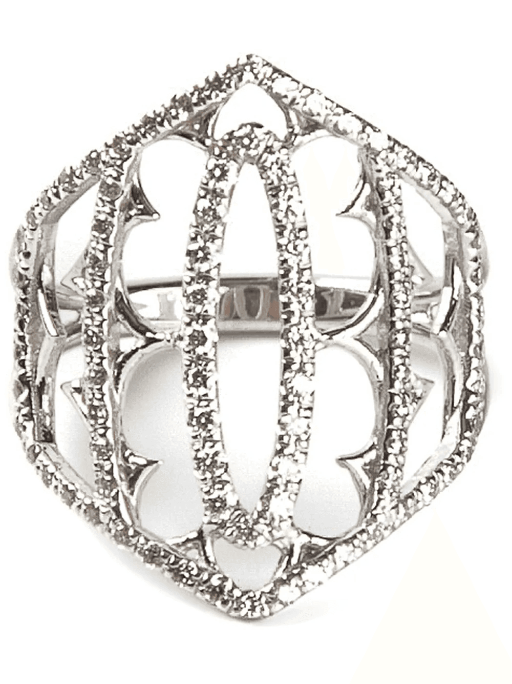 white gold and grey diamond pavé shield ring - Image 1
