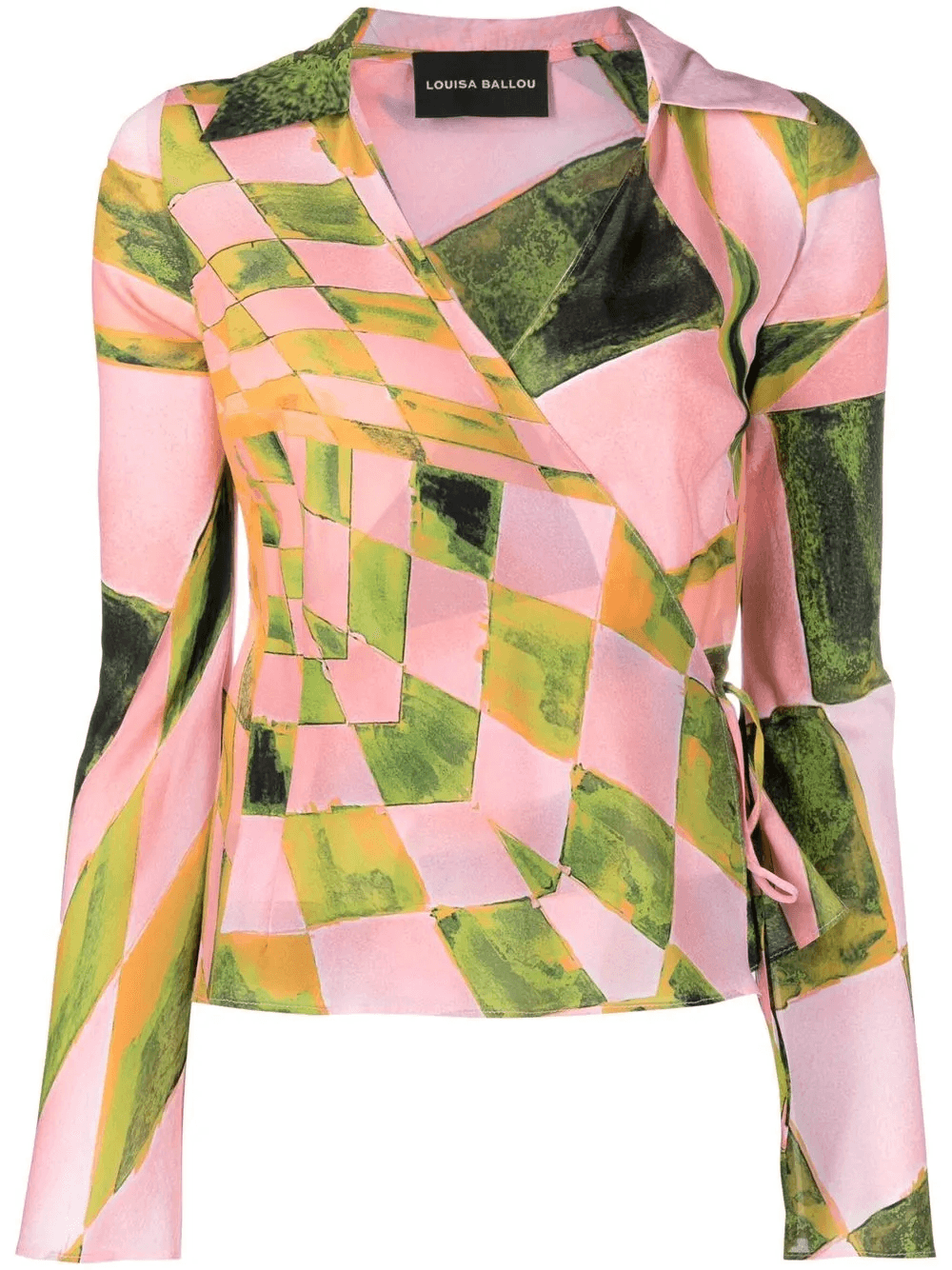 graphic-print silk-blend wrap blouse - Image 1