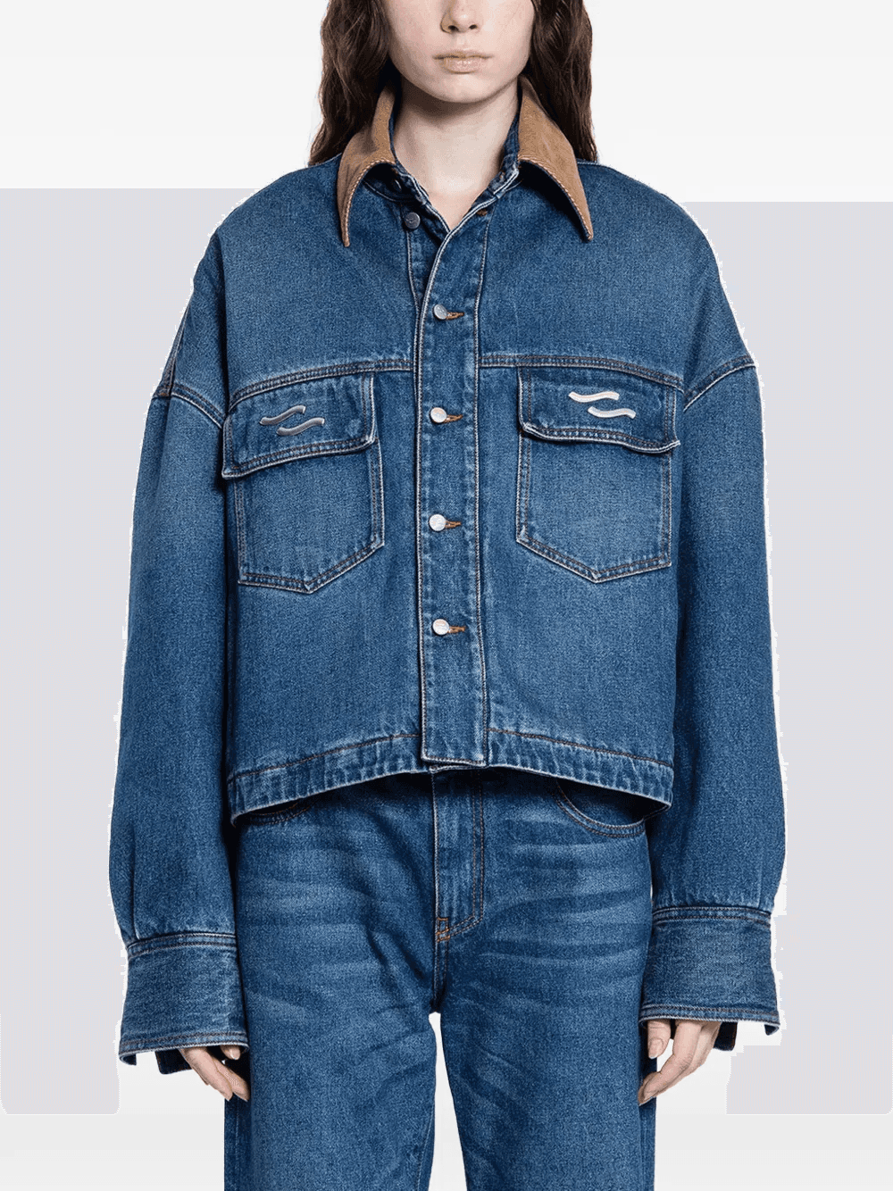 contrasting-collar denim jacket - Image 1
