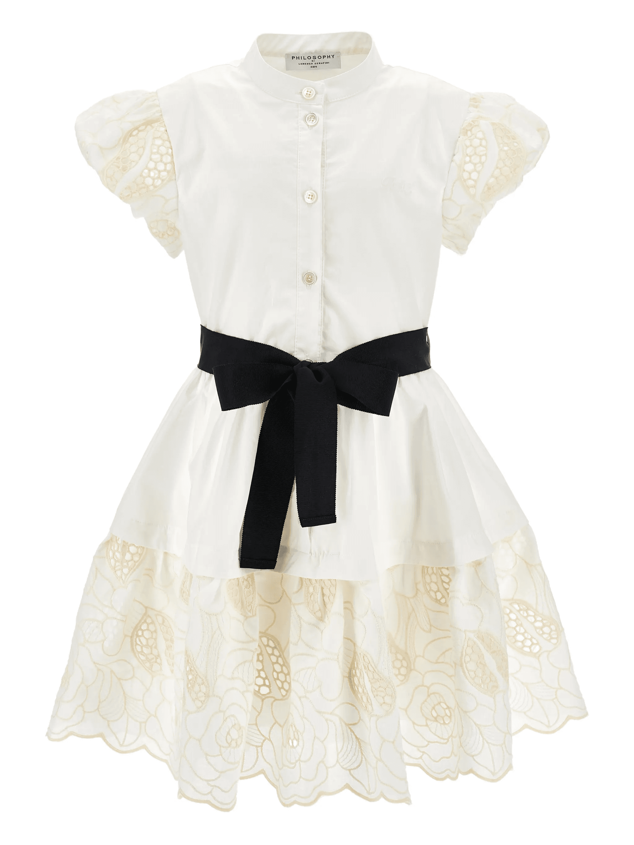 lace-sleeve belted dress - Image 1