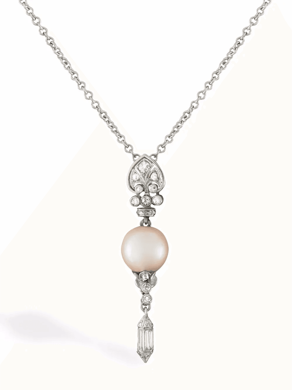 platinum Edwardian pearl and diamond pendant necklace - Image 1