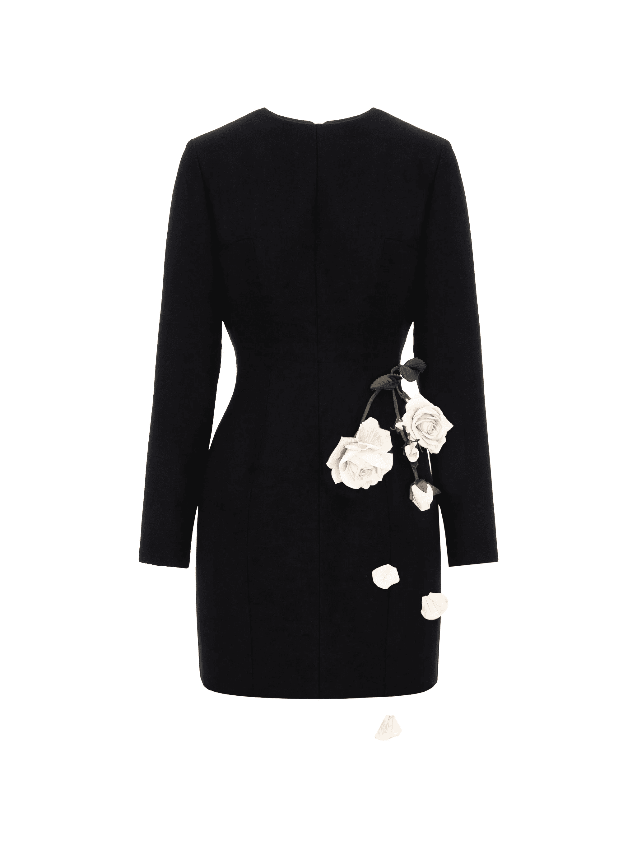 rose-appliqué long-sleeves mini dress - Image 1