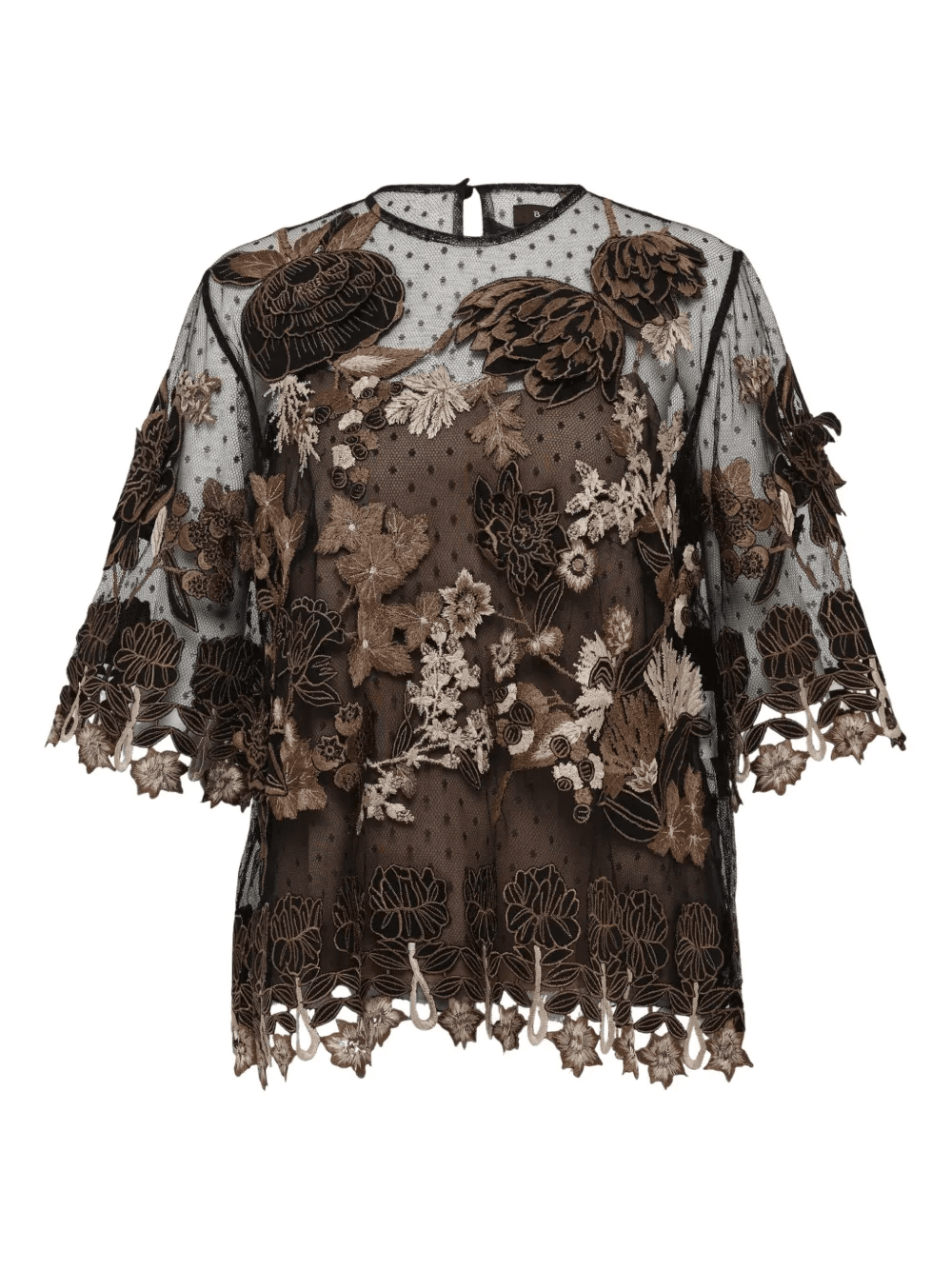 embroidered 3D-applique tulle top - Image 1