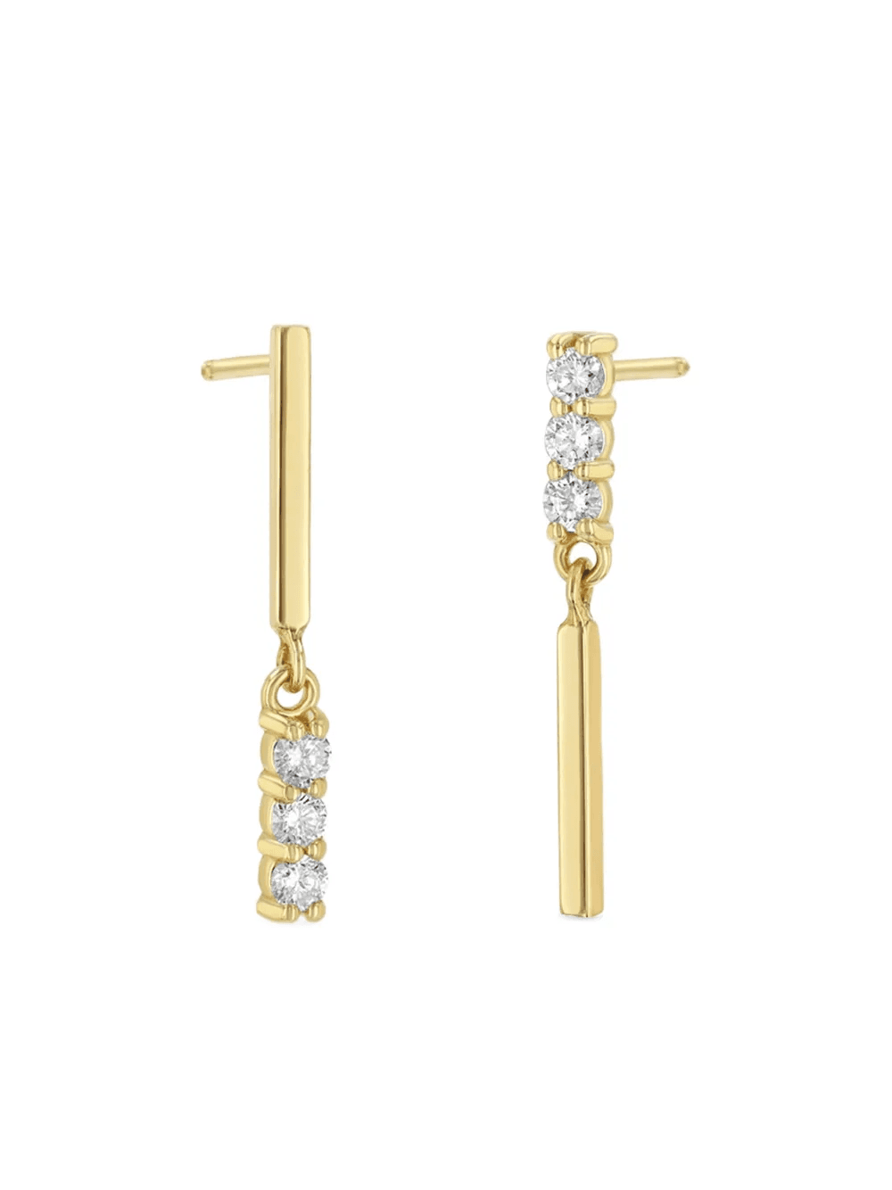 14K yellow gold bar diamond drop earrings - Image 1