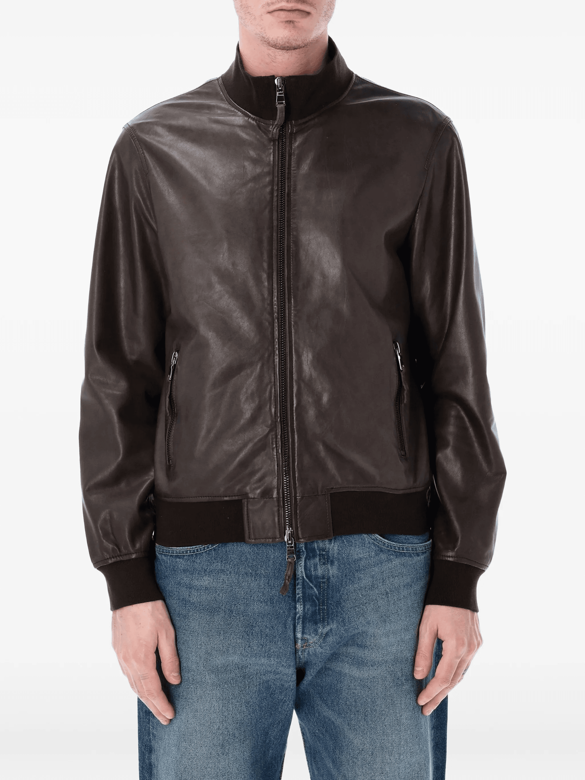 zip-fastening leather jacket - Image 1