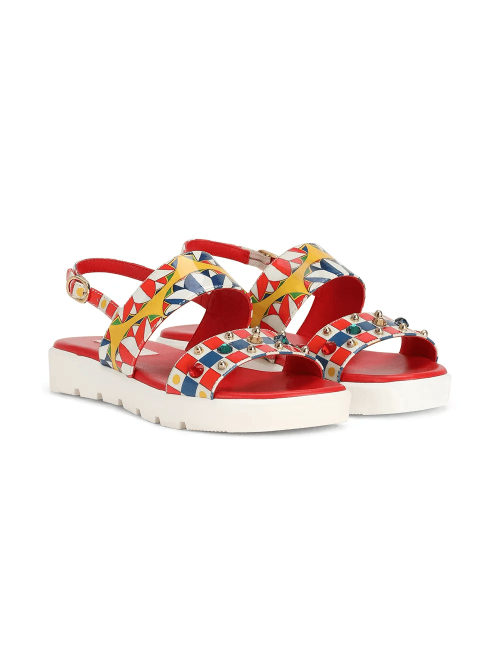 Carretto-print bejewelled leather sandals - Image 1