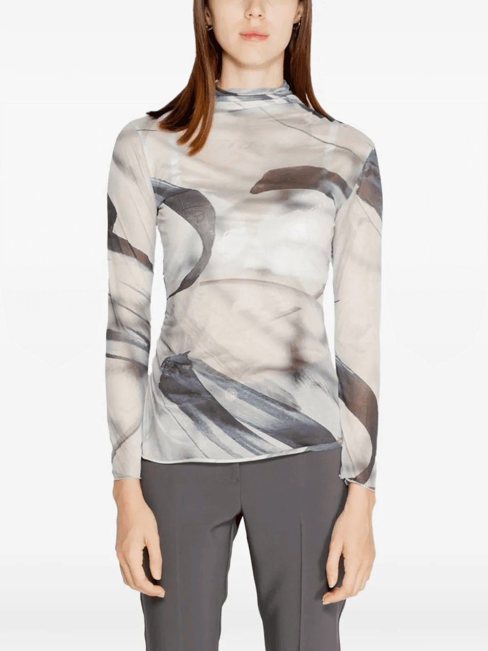 abstract-print mock-neck top - Image 1