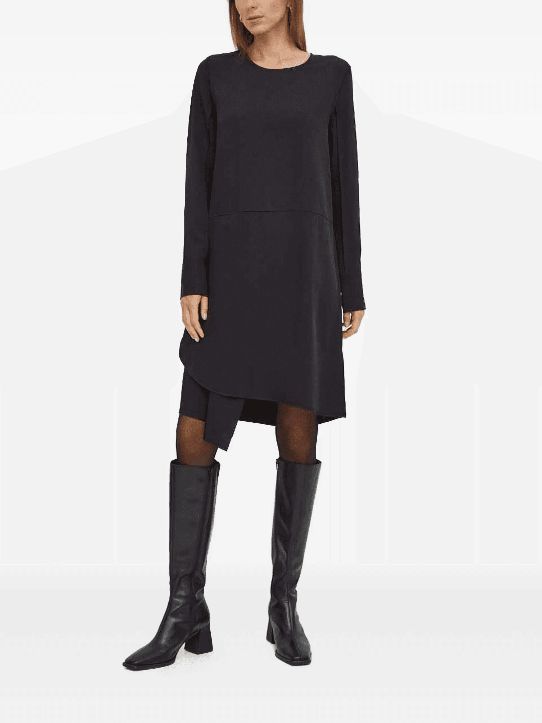 long-sleeve overlay asymmetrical day dress - Image 1