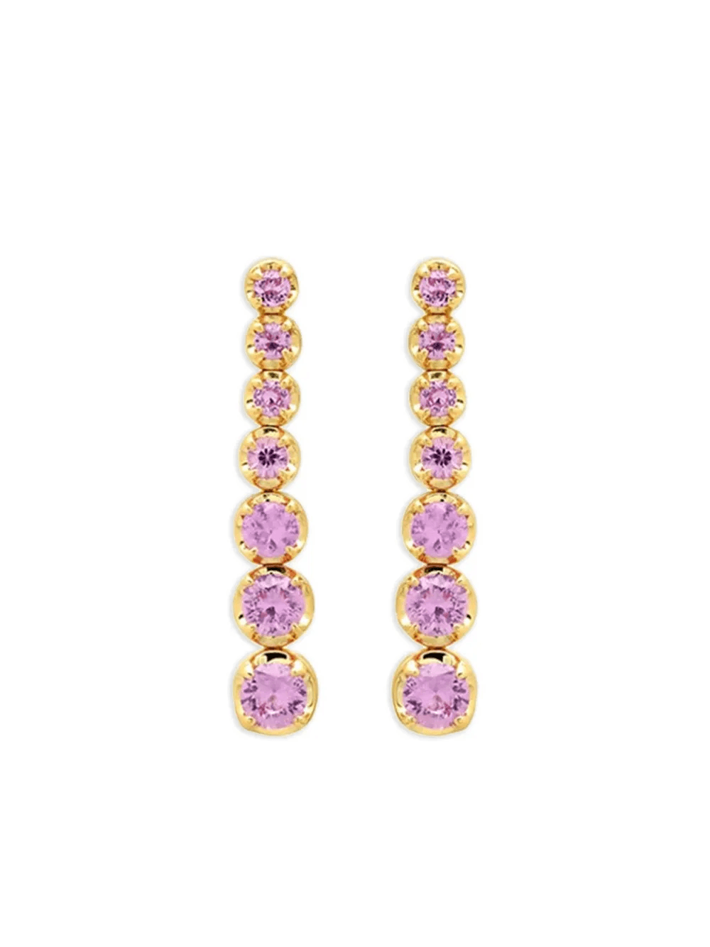18K yellow gold graduated pink sapphire tennis stud earrings - Image 1
