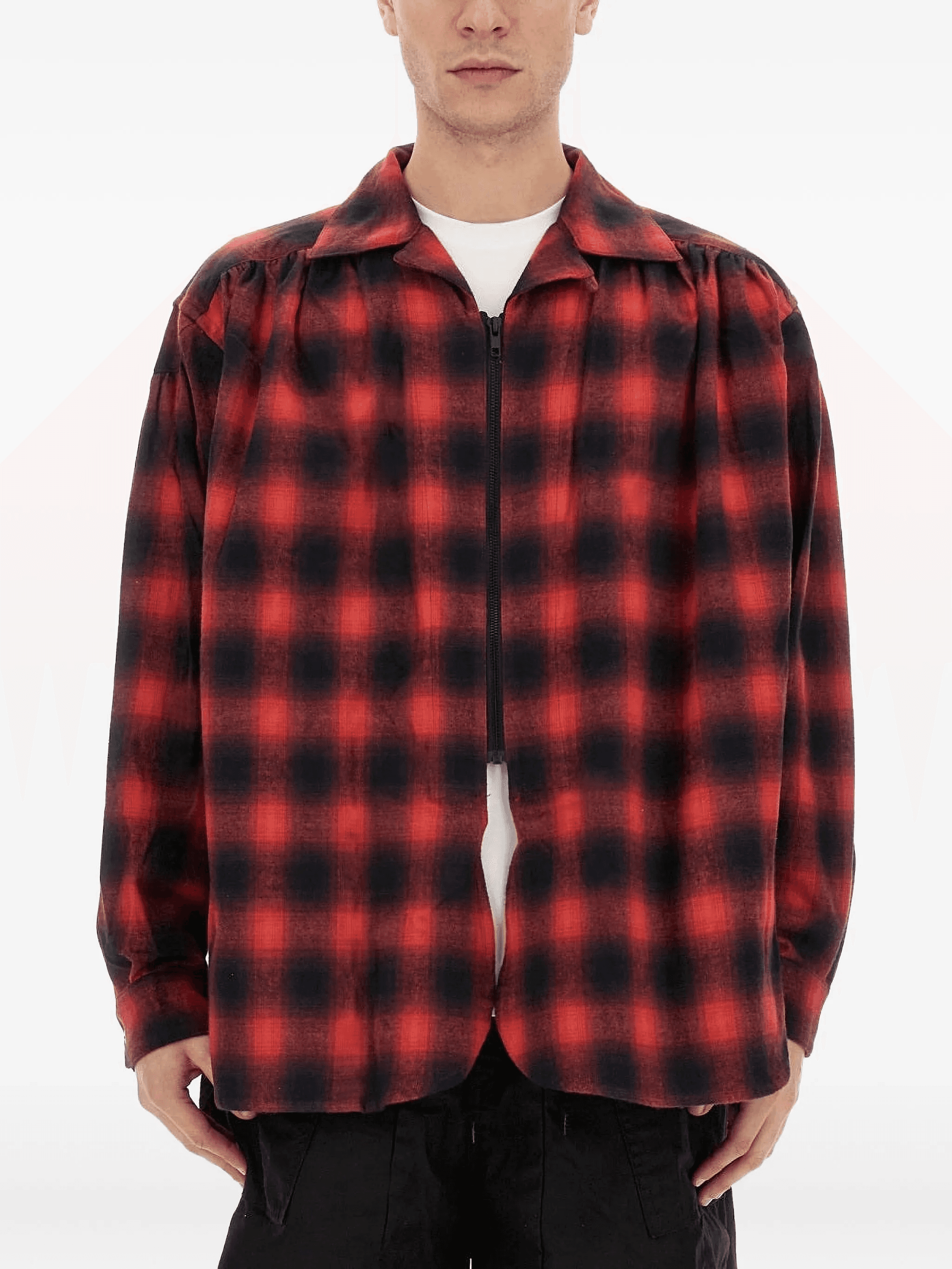 plaid-check zip-up shirt - Image 1
