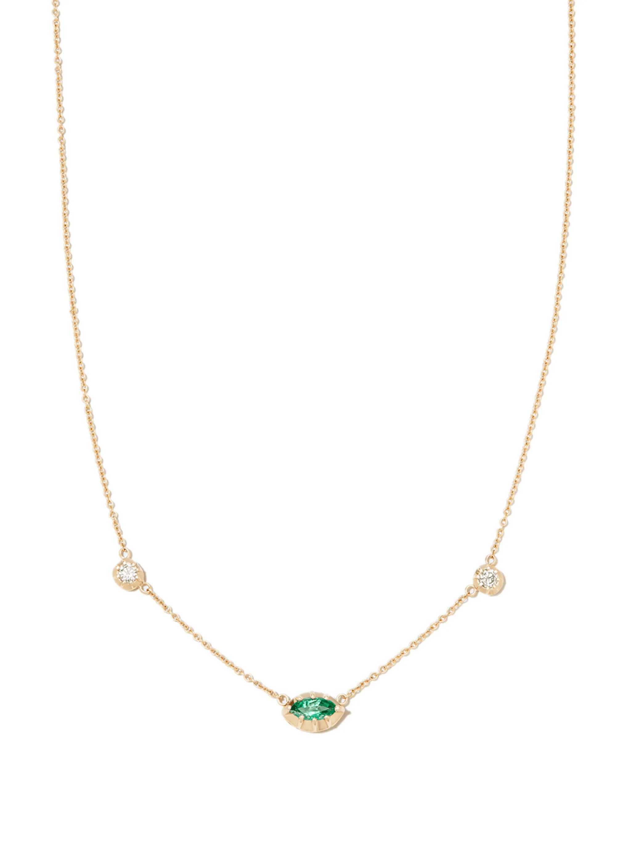 14kt yellow gold Sophia emerald and diamond necklace - Image 1