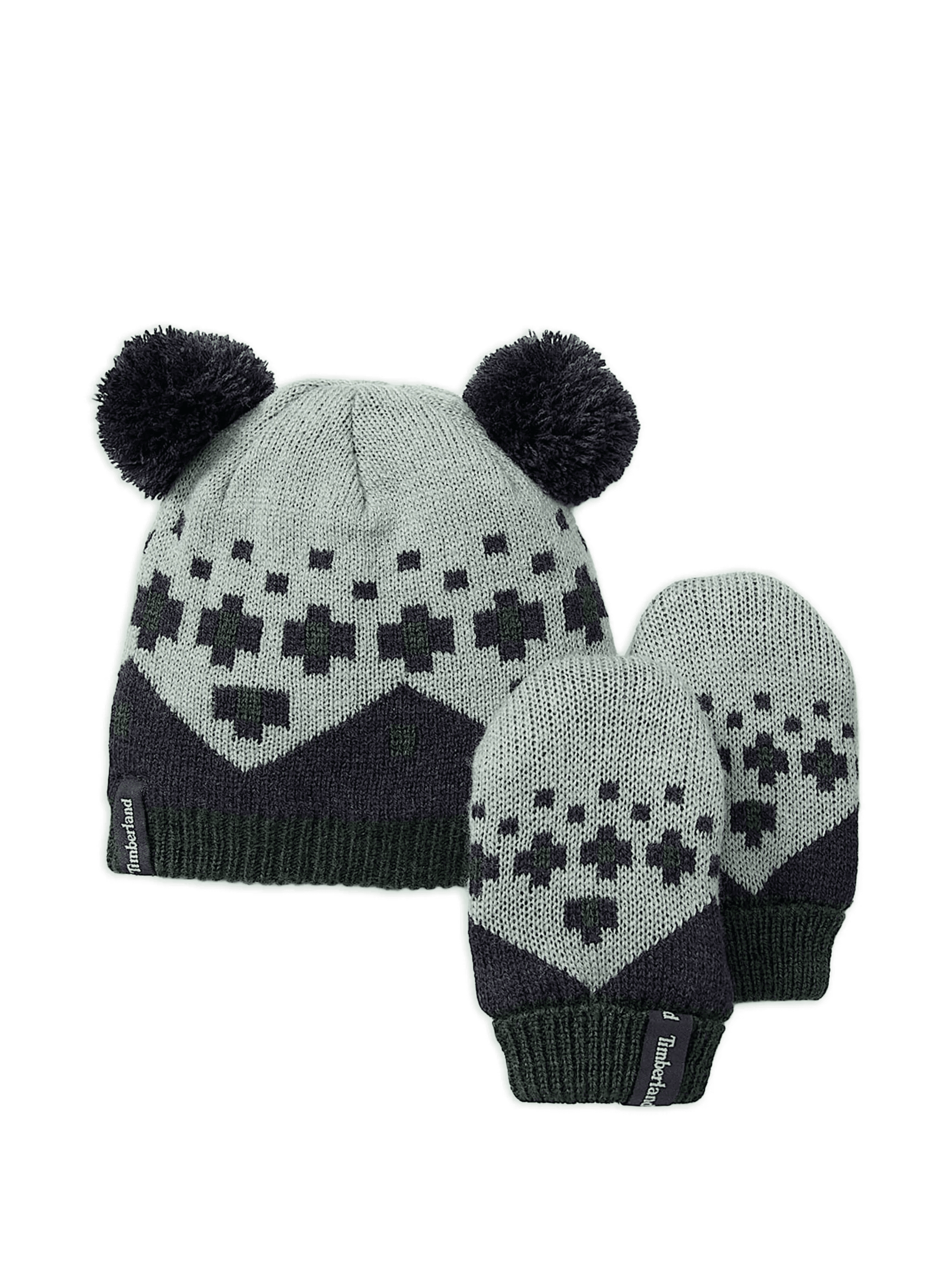 pom-pom geometric beanie hat set - Image 1