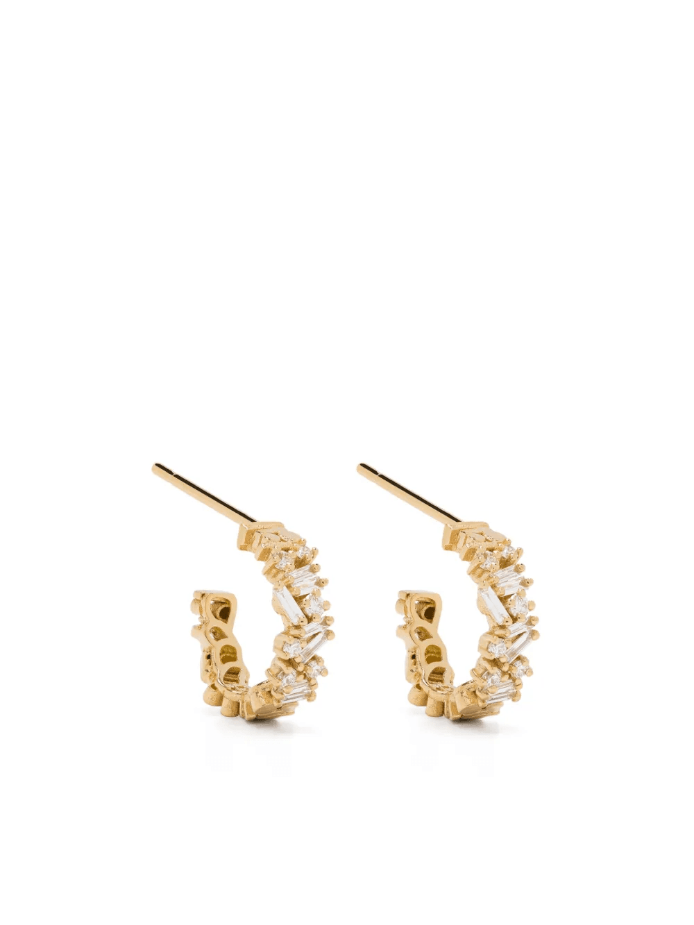 18kt yellow gold diamond small hoop earrings - Image 1