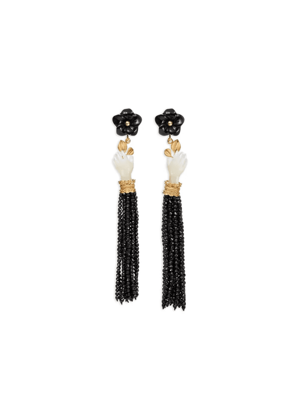 18K yellow gold hand-flower tassel earrings - Image 1