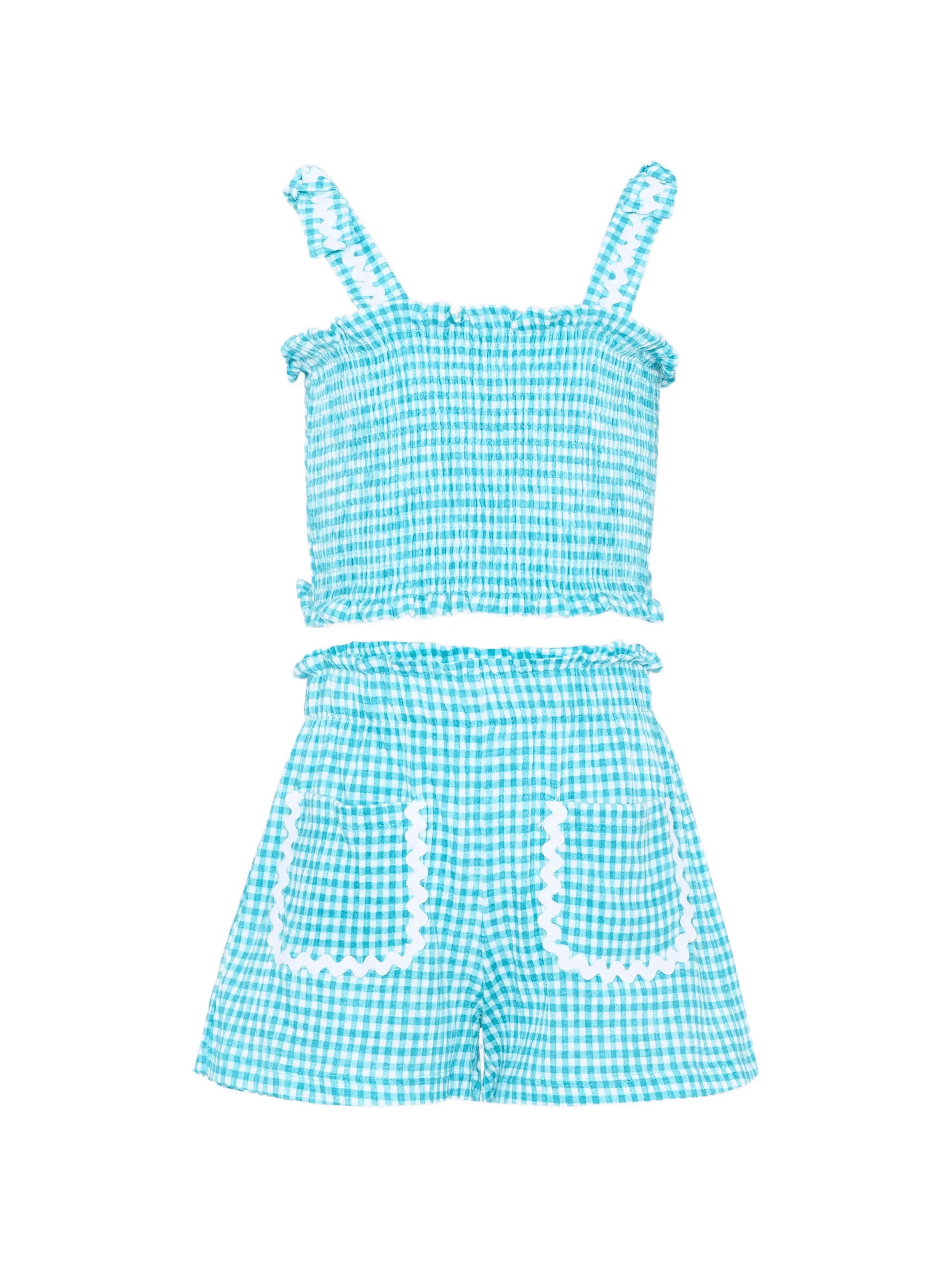 gingham-check ruffled shorts set - Image 1