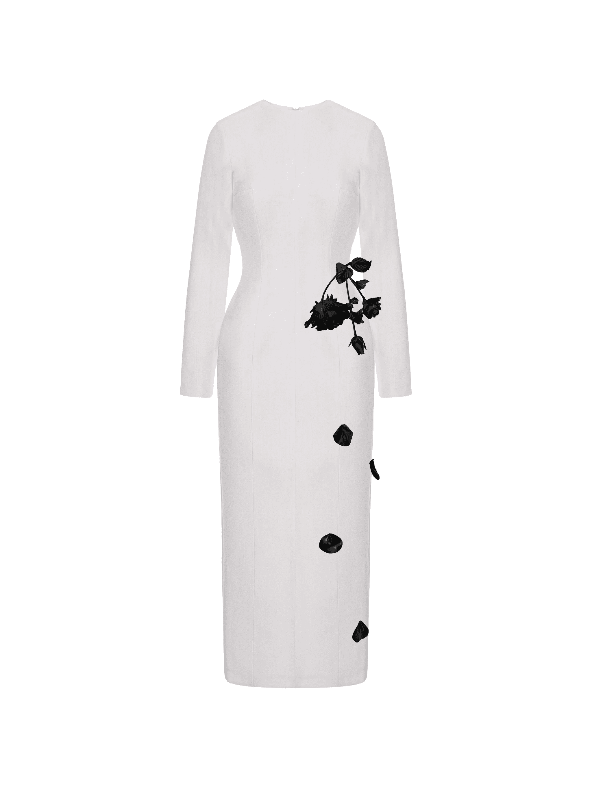 rose-appliqué long-sleeves midi dress - Image 1