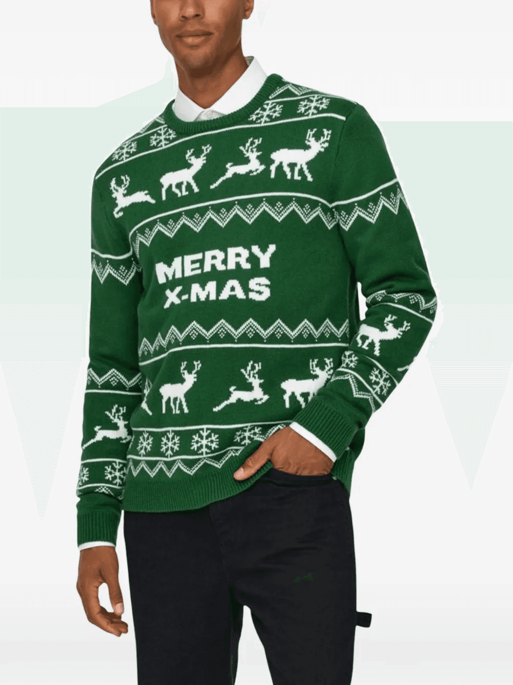 intarsia-knit reindeer-motif sweater - Image 1