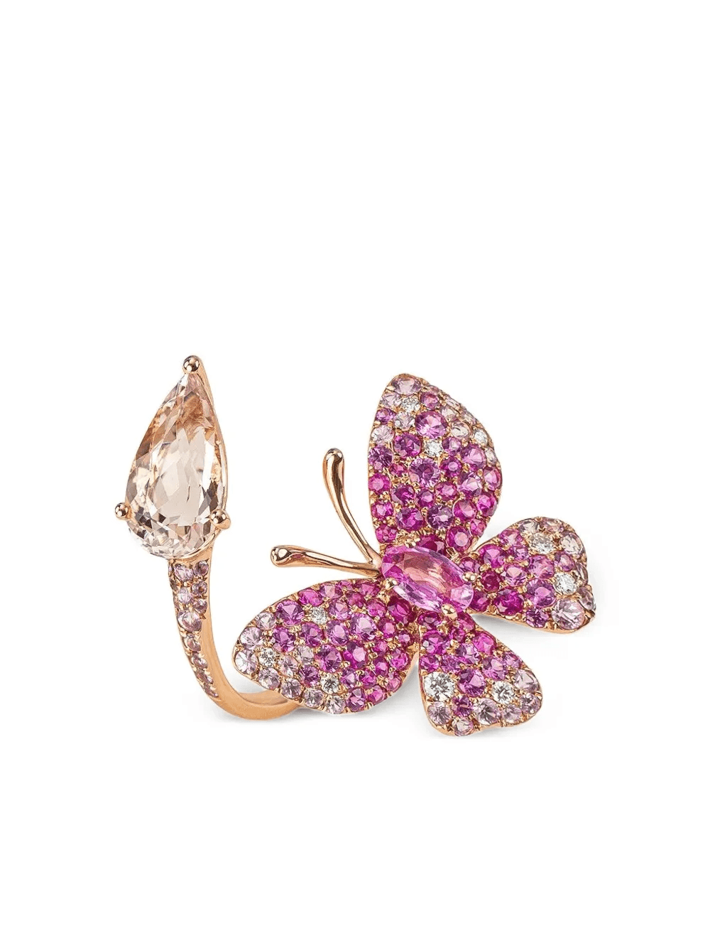 18K rose gold Butterfly multi-stone ring - Image 1